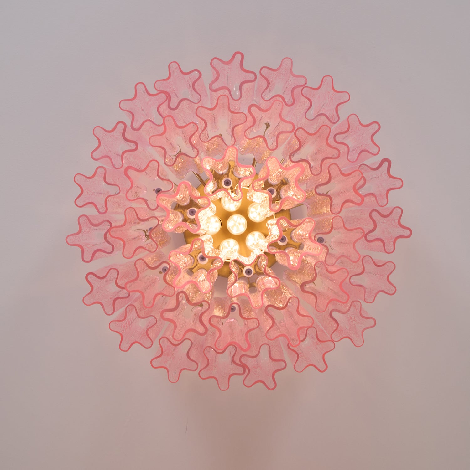 Murano Pink Glass Ceiling Light Fixture - Handcrafted Italian Glass Pendant Chandelier for Dining Room, Bedroom & Living Room Decor