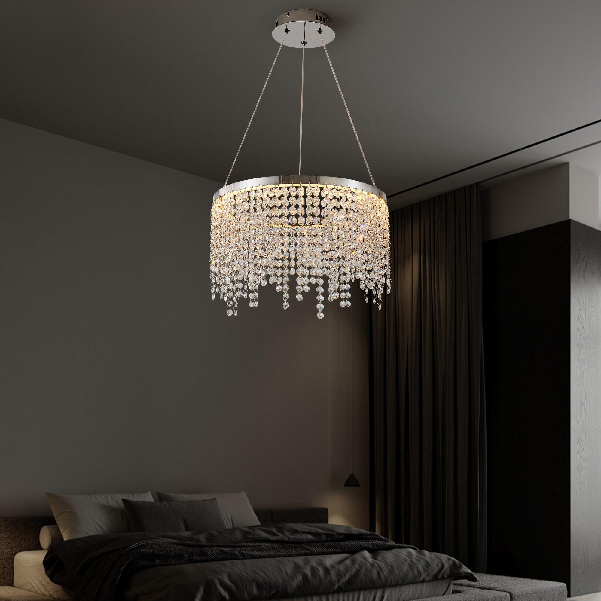 15.7 Inch Modern Luxury Crystal Chandelier - Elegant Hanging Ceiling Lamp with Pendant Lighting for Dining Room, Living Room & Bedroom Decor