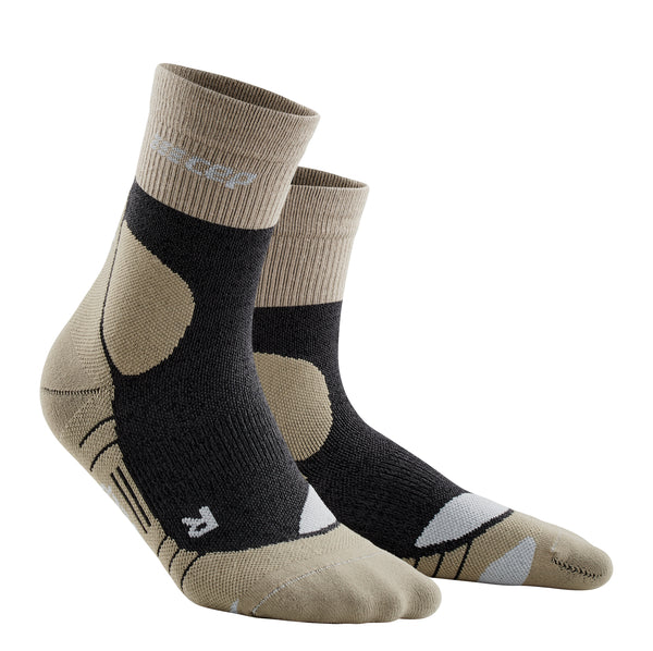 CEP Men's Hiking Merino Wool Mid-Cut Socks - Sand/Grey (WP3CH4) | Moisture-Wicking & Breathable for Outdoor Adventures, Camping & Trail Running