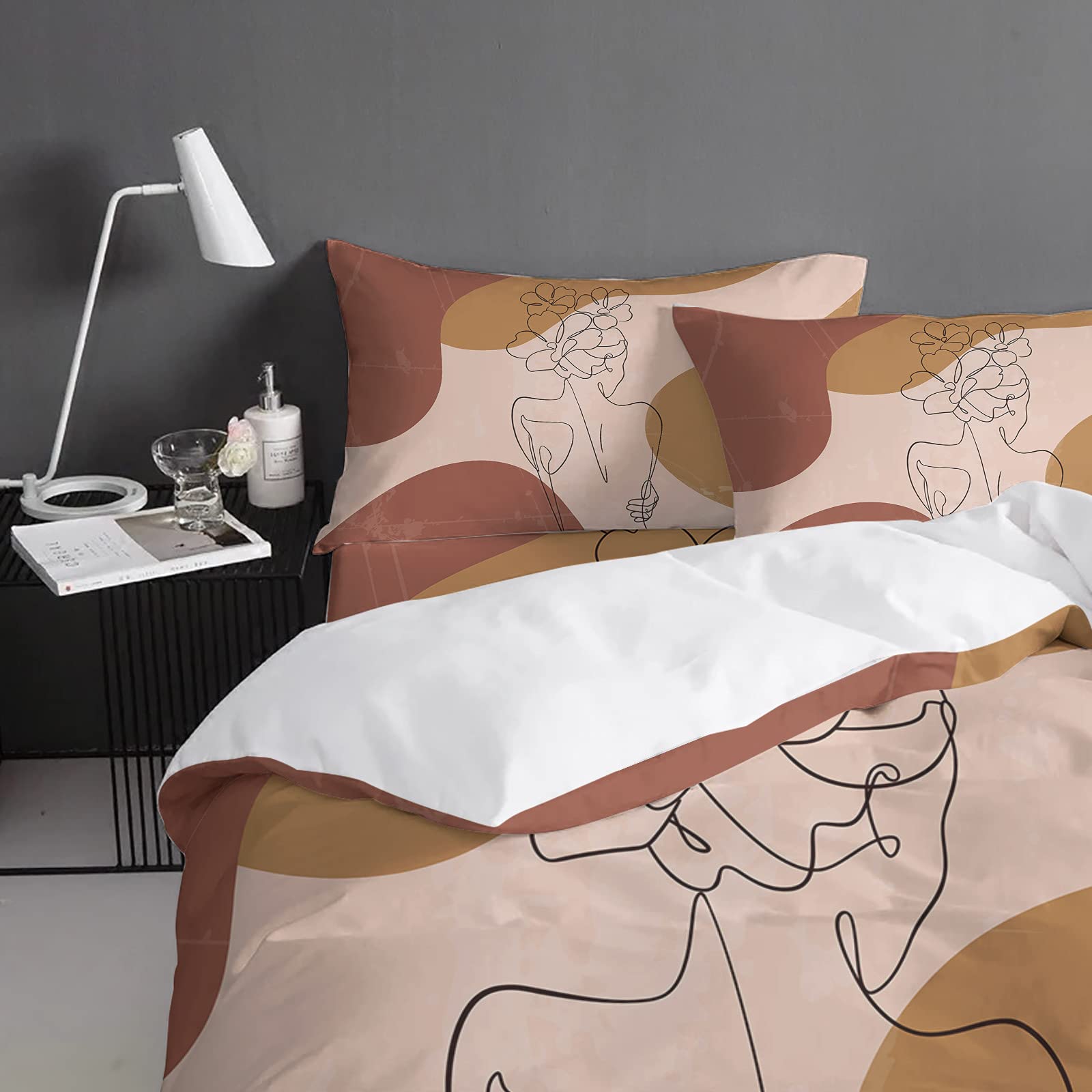 Modern Abstract Art 4-Piece Bedding Set - Full Size Quilt Cover, Soft Sheets & Pillowcases - Mid-Century Design with Elegant Lady Line Pattern - Perfect for Master Bedroom, Guest Room & Cozy Home Decor