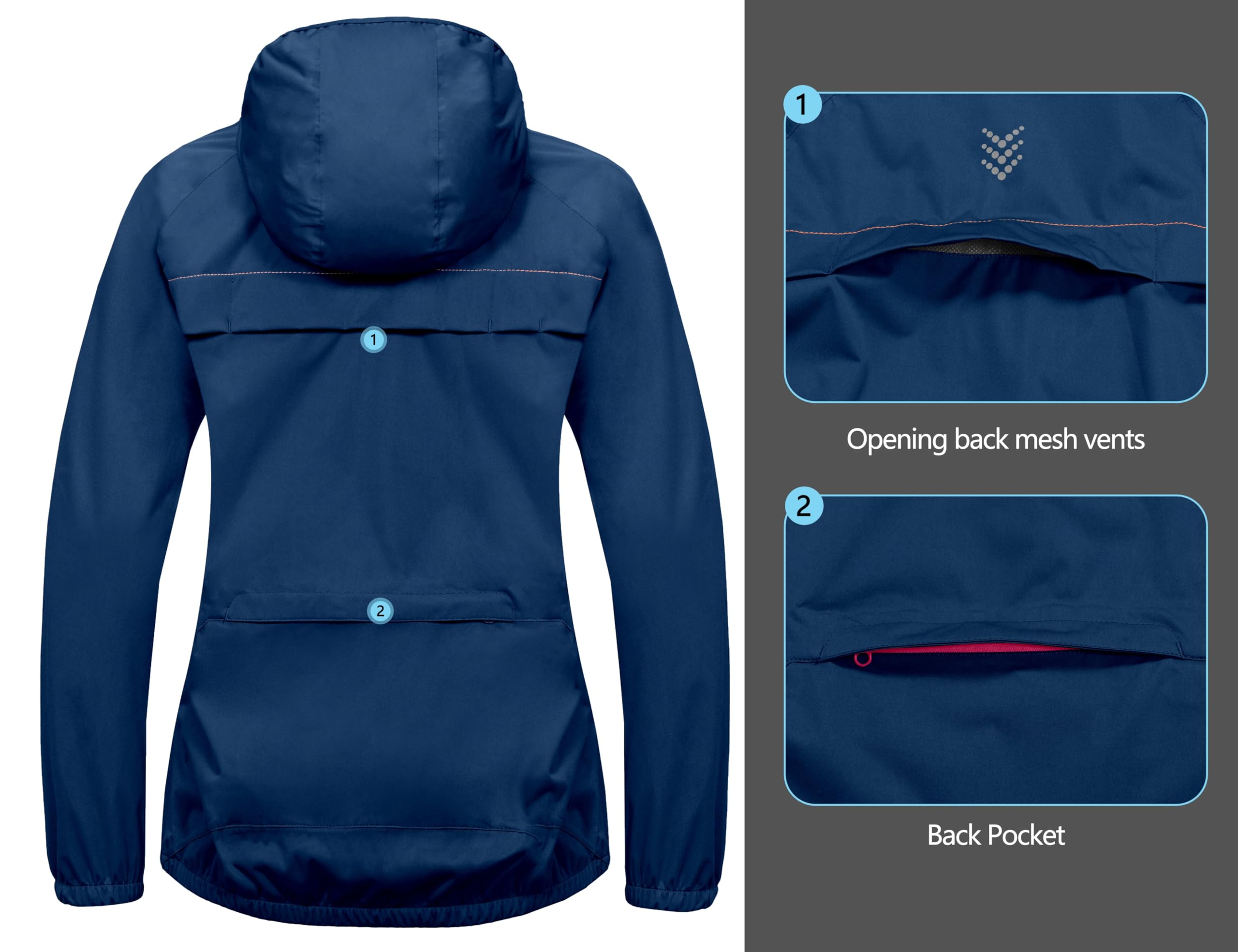 Little Donkey Andy Women's Lightweight Waterproof Cycling Jacket with Hood - Windproof, Stretchable & Packable Raincoat for Outdoor Activities, Commuting & Travel