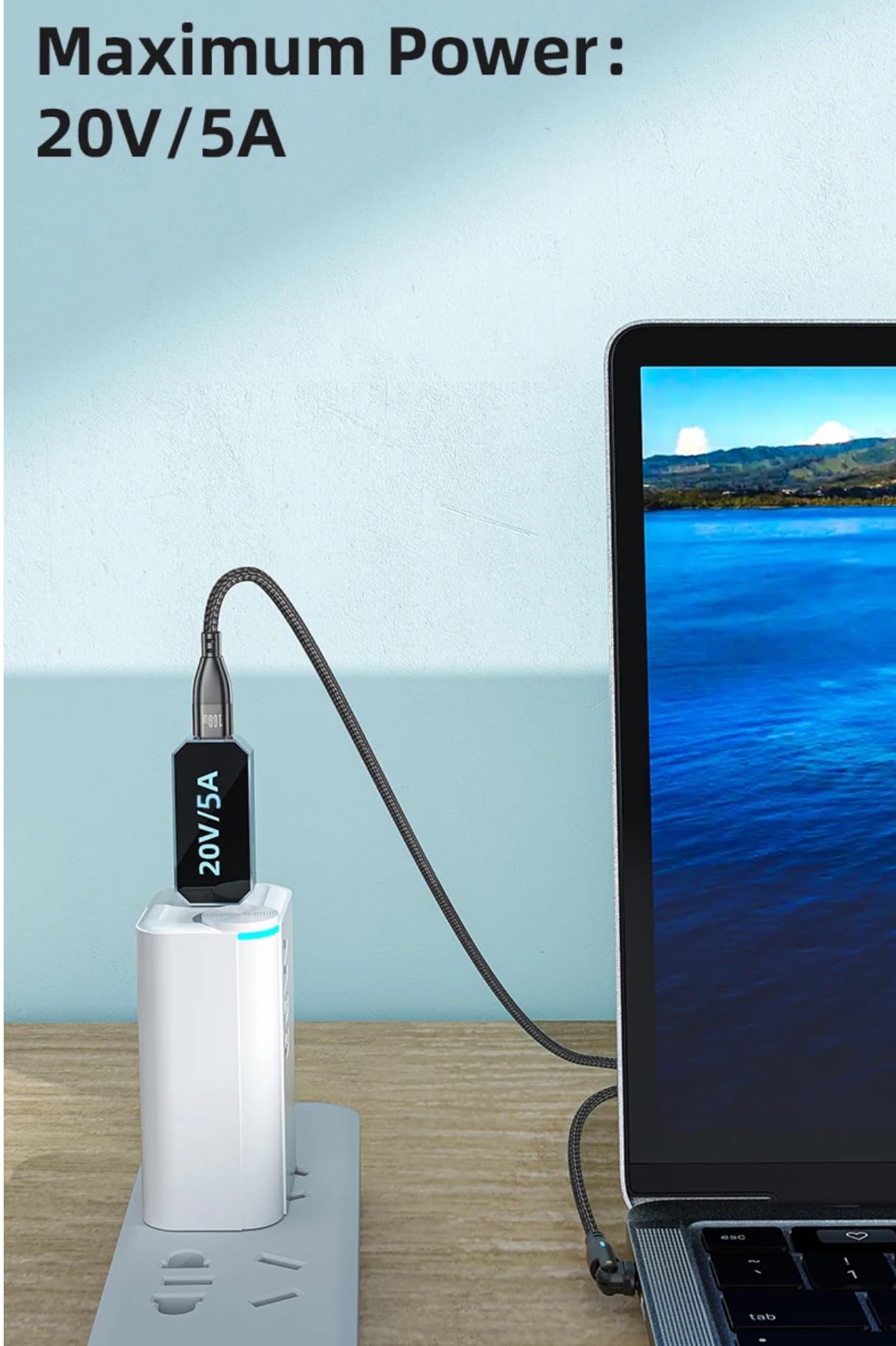2-in-1 USB-C to USB-C Fast Charging Cable 100W/60W with 180° Rotation - 6.6ft Nylon Braided PD 3.0 USB C Cable (20V/3A) Compatible with iPhone 15 Pro, iPad Pro, MacBook, Samsung Galaxy, Nintendo Switch, PS5 - Perfect for Home, Office & Travel Charging