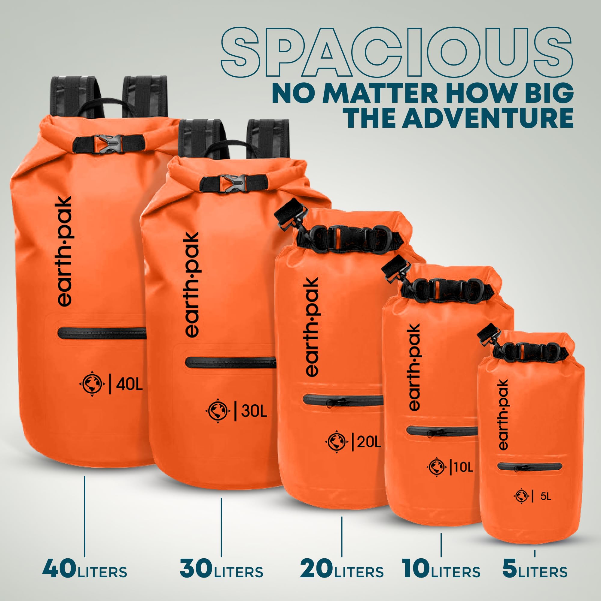 Earth Pak Waterproof Dry Bag Backpack with Zippered Pocket - Keep Gear Dry for Kayaking, Swimming, Hiking & Beach - Includes Waterproof Phone Case for Outdoor Adventures