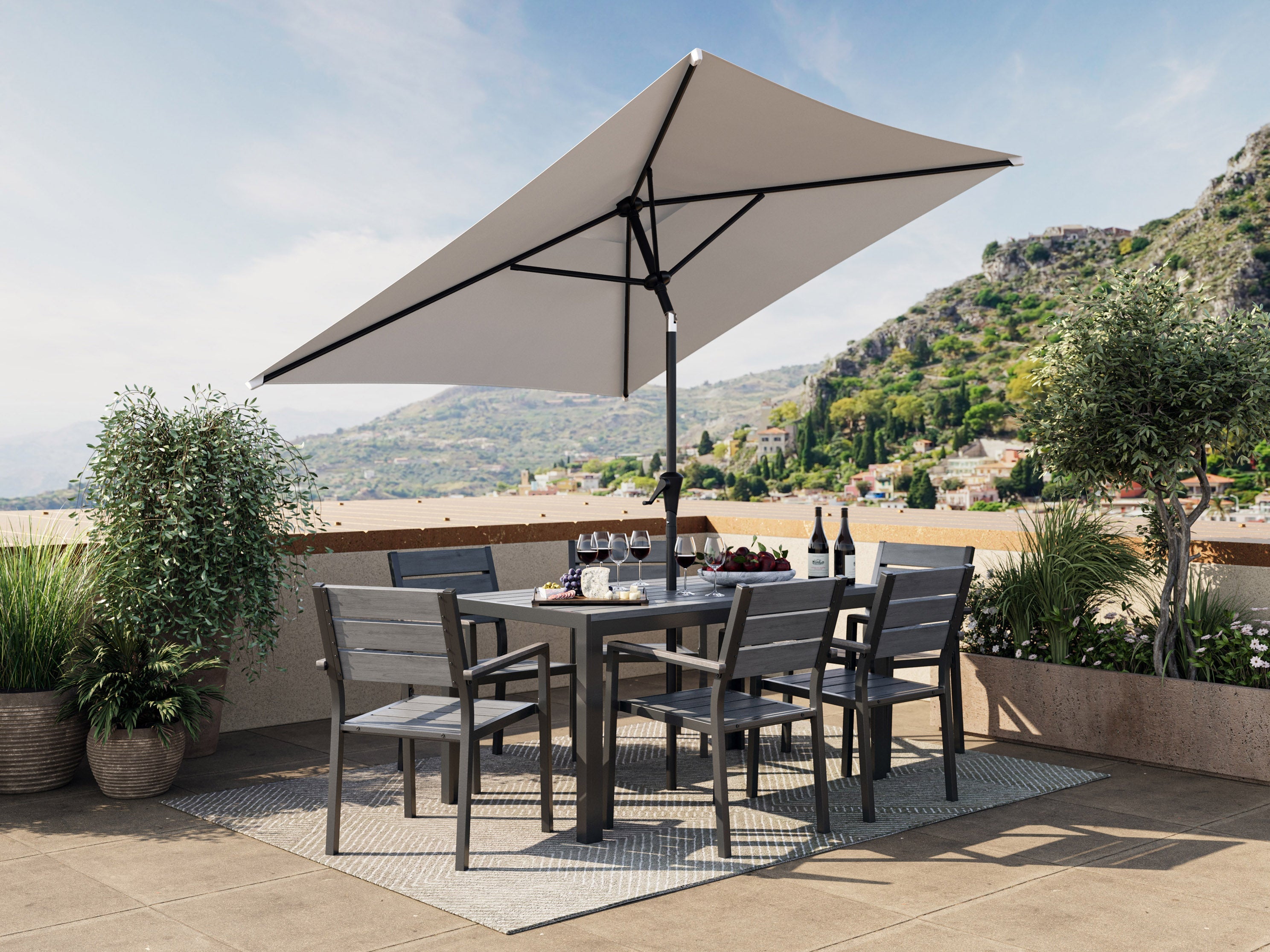 9ft Square Grey Patio Umbrella - Outdoor Sun Shade for Deck, Poolside, and Garden - UV Protection & Water Resistant
