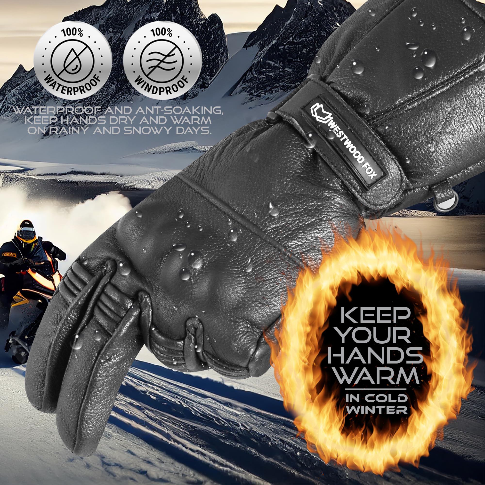 **Men's & Women's Black Leather Motorcycle Gloves - Touchscreen Riding Gloves with Joint Protection, Windproof & Thermal for Winter, BMX, ATV, MTB - Ideal for Cold Weather Riding & Road Racing**