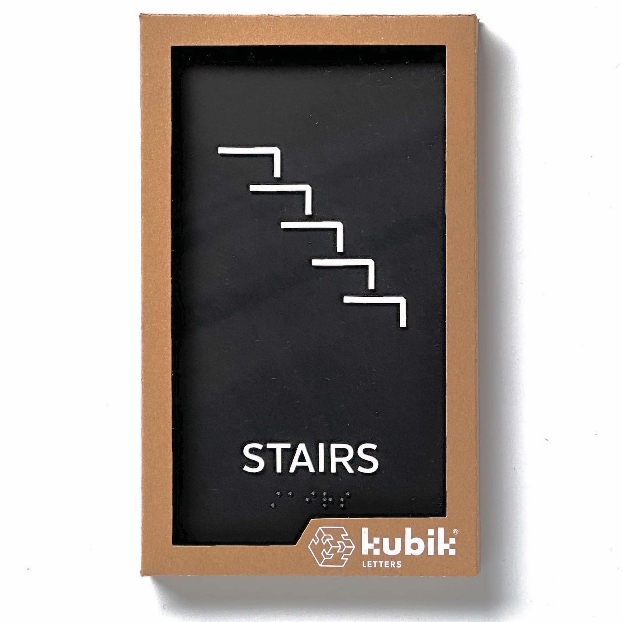 ADA Compliant Modern Stair Door Sign with Grade 2 Braille - Kubik Letters Stairs Sign with 3M Double Sided Tape - Perfect for Office Buildings, Hospitals & Public Spaces