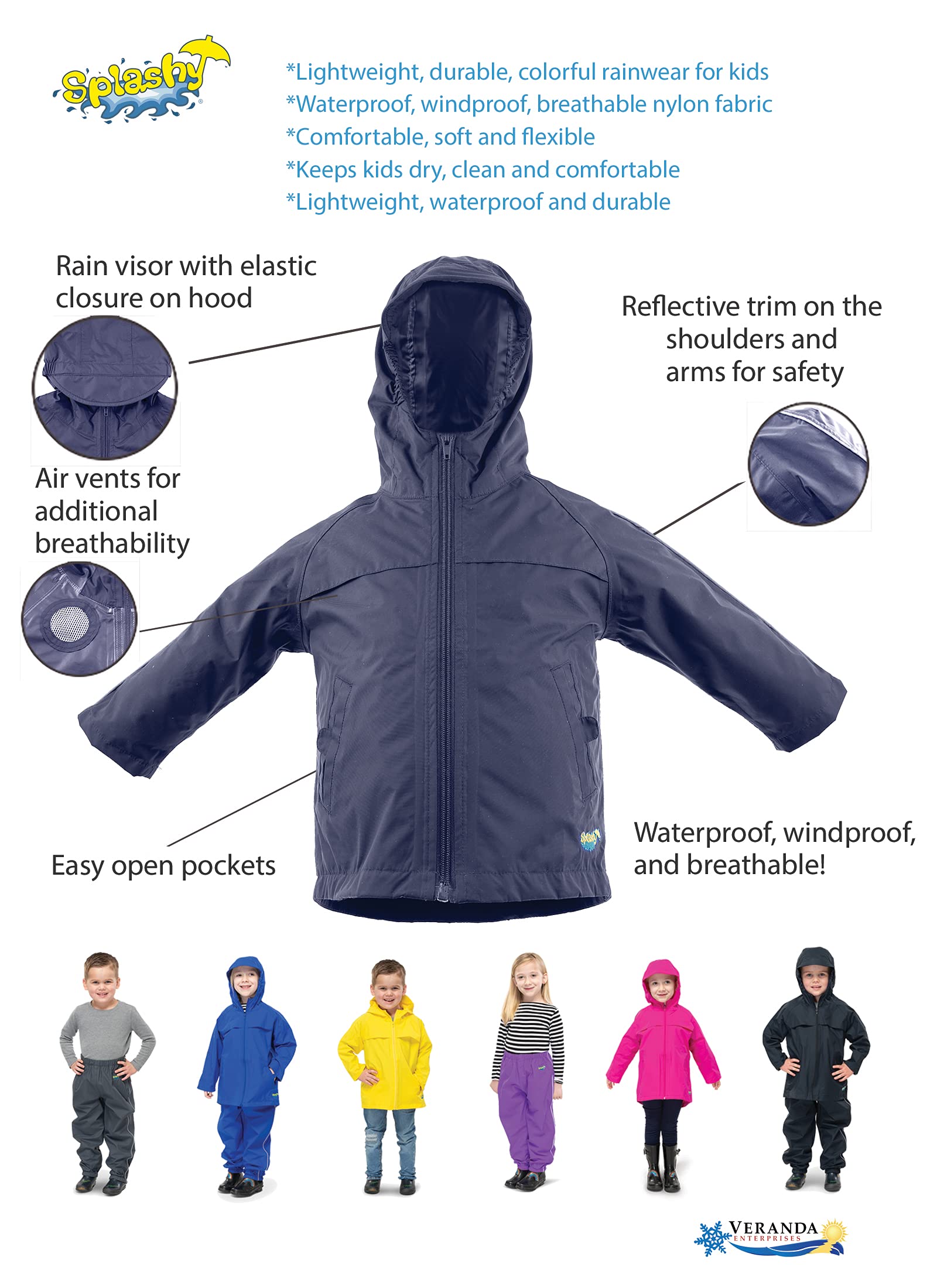 Kids Waterproof Raincoat - Lightweight & Durable Outdoor Jacket for Boys & Girls - Perfect for School, Play & Hiking