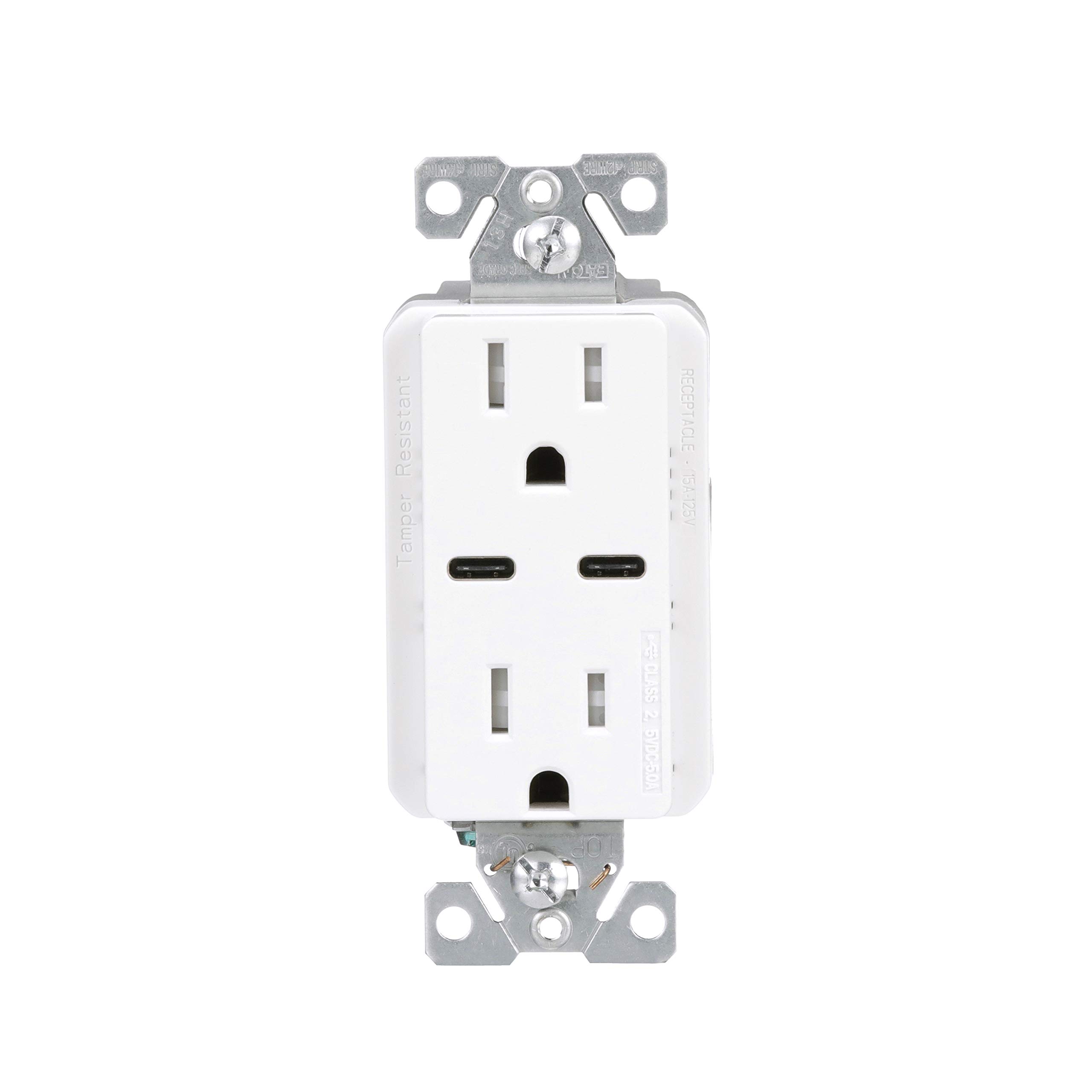 Eaton USB-C Charger with TR Duplex Receptacle - White | Fast Charging Power Outlet for Home & Office | No Wallplate Included | Perfect for Bedrooms, Kitchens & Workspaces