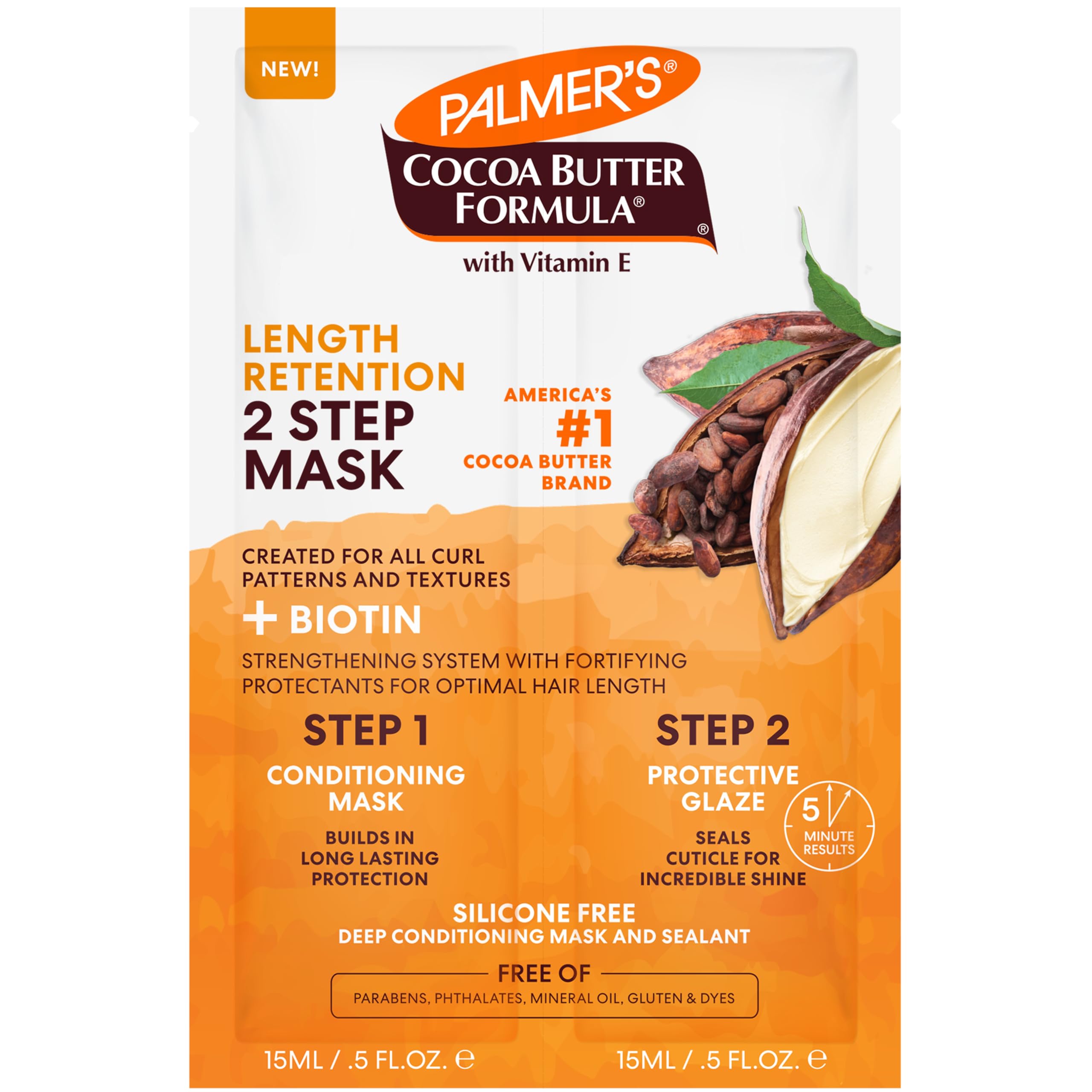 Palmer's Cocoa Butter & Biotin Hair Mask for Length Retention - 2-Step Deep Conditioning Treatment (1 oz) - Perfect for Dry, Damaged Hair & Split Ends Repair at Home