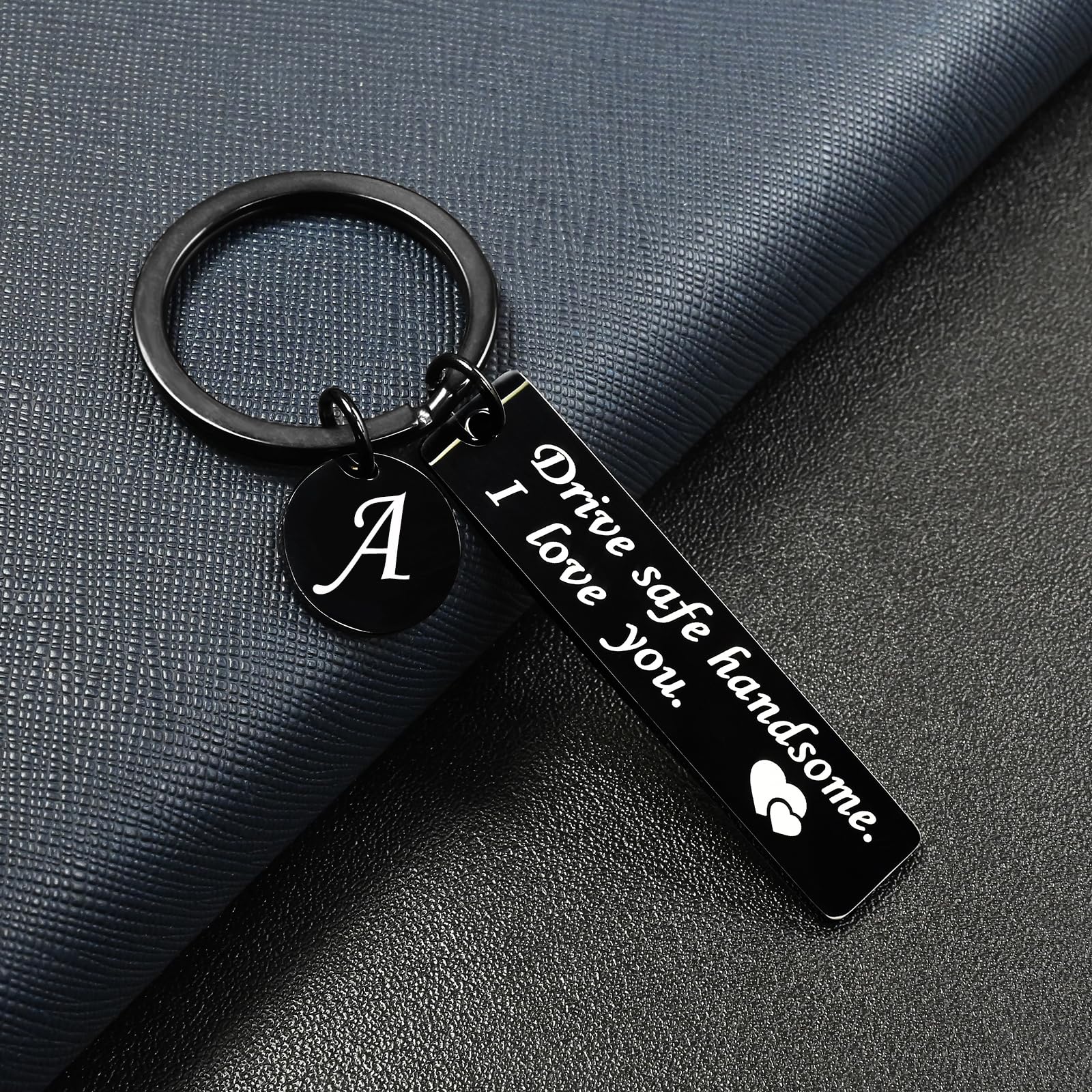 OUMILAN Drive Safe Keychain - 26 Letters Engraved Keychain for Men, Boyfriend, Husband, Dad - Perfect Birthday & Valentine's Day Gift - Ideal for Car Keys, Travel & Everyday Use