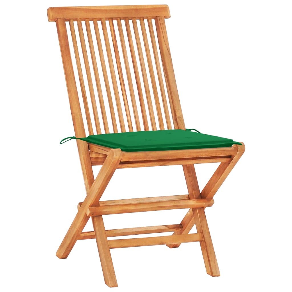 vidaXL 3-Piece Patio Bistro Set with Cushions - Folding Teak Wood Table & Chairs for Garden, Outdoor Conversation - Farmhouse Style Patio Furniture for Backyard, Deck, and Poolside Relaxation