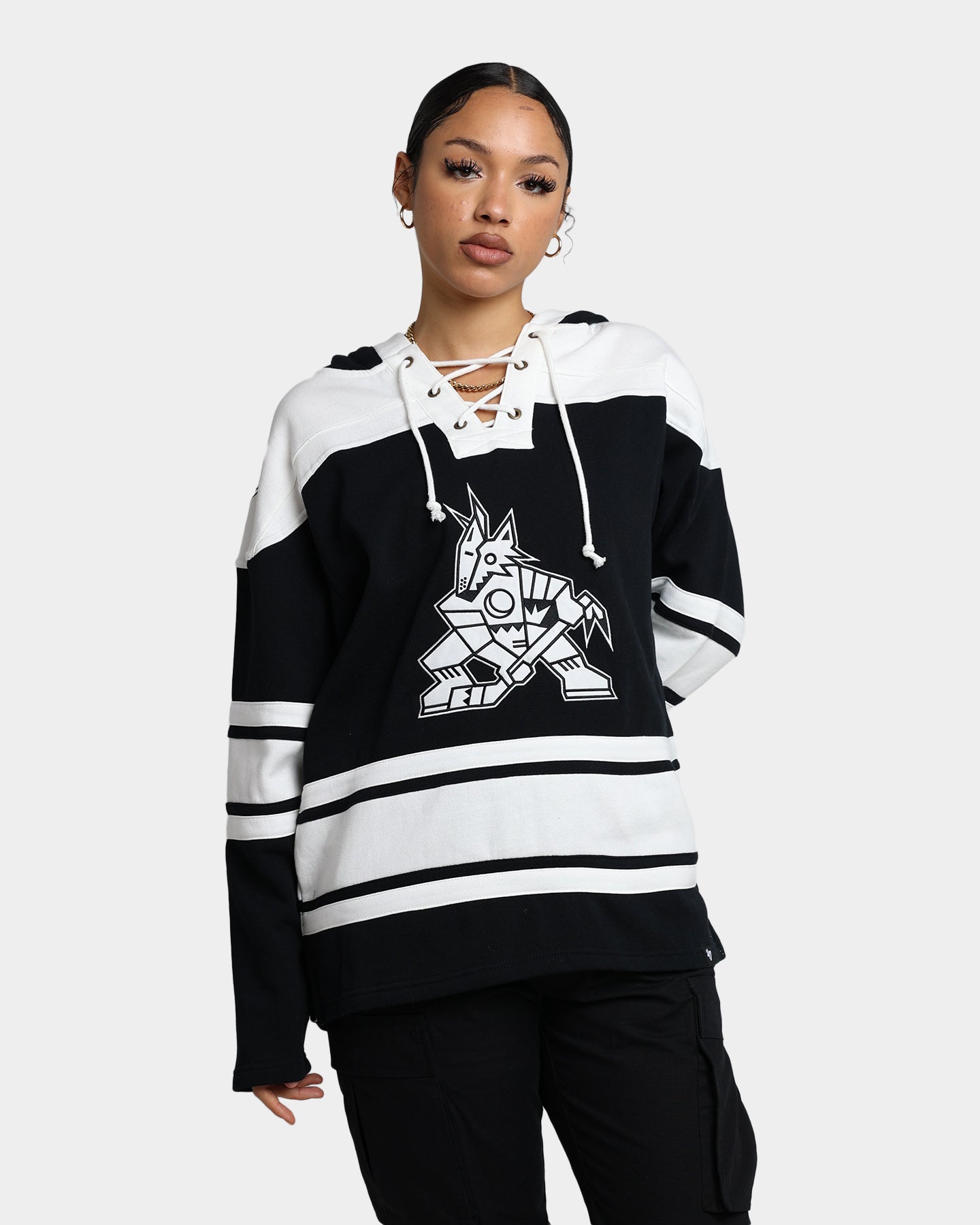 47 Brand Arizona Coyotes Superior Lacer Hoodie - Men's Jet Black Pullover Sweatshirt for Casual Wear & Game Day Outfits