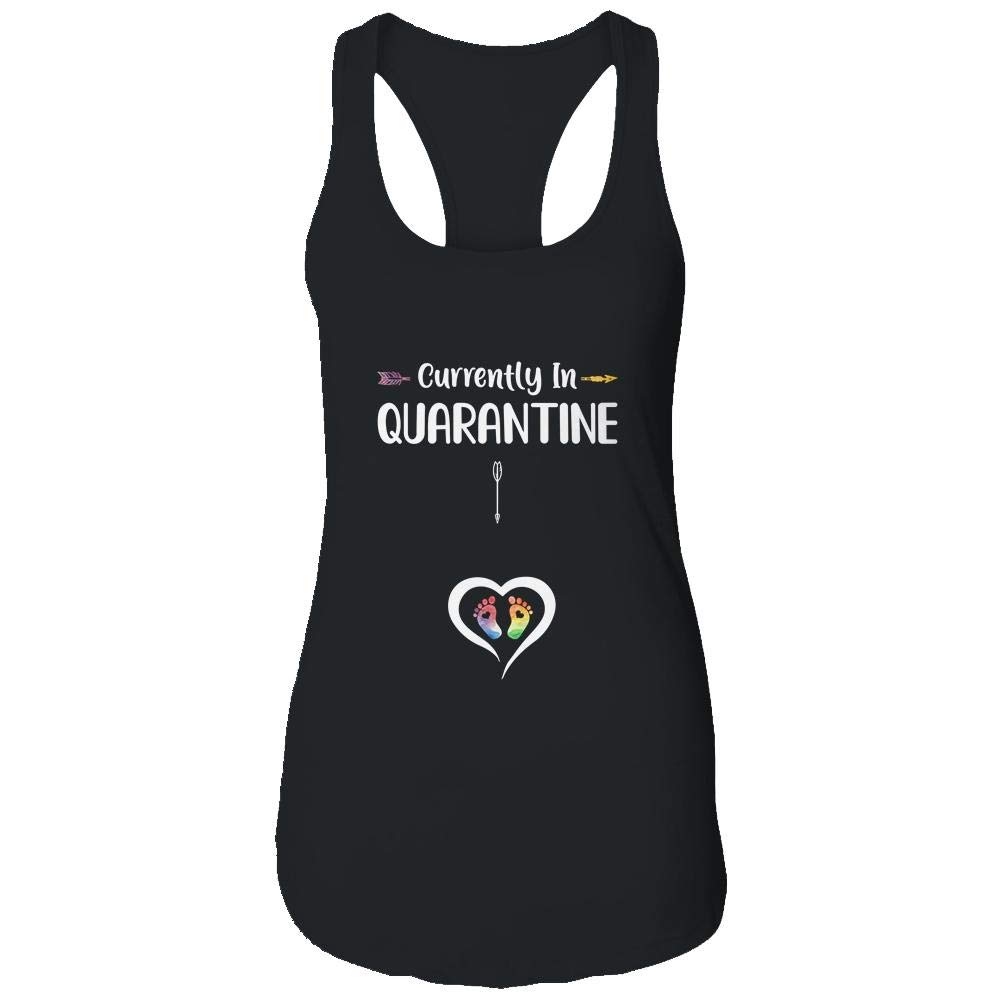 Funny Pregnancy Announcement Shirt for Women - 'Currently in Quarantine' Racerback Tank Top | Maternity Tee for Gender Reveal, Baby Shower & Social Media Photos