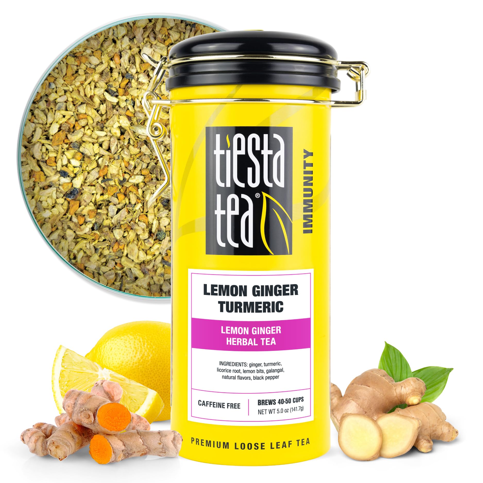 Tiesta Tea - Lemon Ginger Turmeric Herbal Tea | Premium Loose Leaf Blend | Caffeine-Free | Hot or Iced Tea | 50 Cups per Tin | 5oz Refillable Tin | Perfect for Relaxation, Immunity Boost & Digestive Health