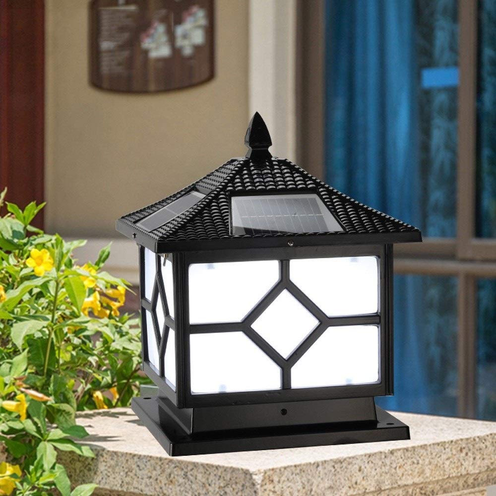 Outdoor Solar LED Column Lamp - Black Aluminum Metal Retro Solar Powered Pillar Light for Garden, Courtyard, Patio, Fence & Deck - Weatherproof Landscape Lighting (30cm Diameter) - Perfect for Pathways, Driveways & Outdoor Entertaining Areas