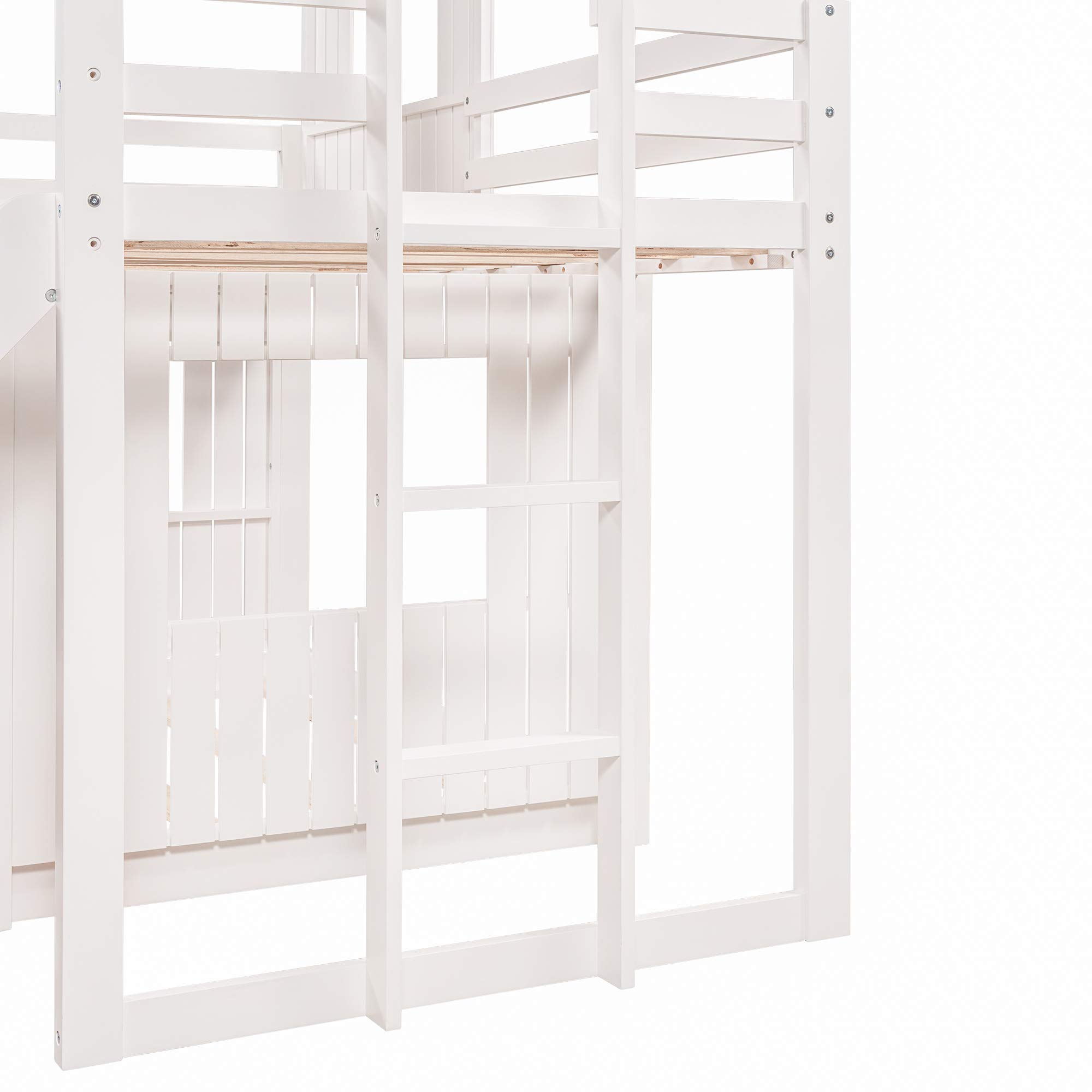 Quarte Twin Over Full Bunk Bed with Slide & Ladder - Solid Wood Loft Bed Frame with Playhouse, Farmhouse Design & Safety Guardrails - Perfect for Kids, Teens, Boys & Girls (White) - Ideal for Small Bedrooms, Playrooms & Shared Kids' Spaces