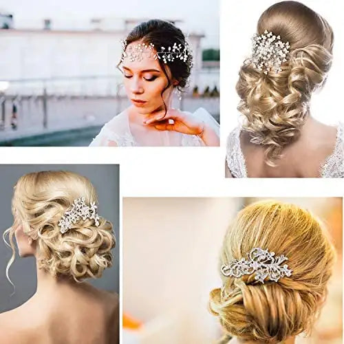 Elegant Rhinestone Pearl Hair Clips & Comb Set for Women - Bridal Wedding Party Prom Hairstyle Accessories