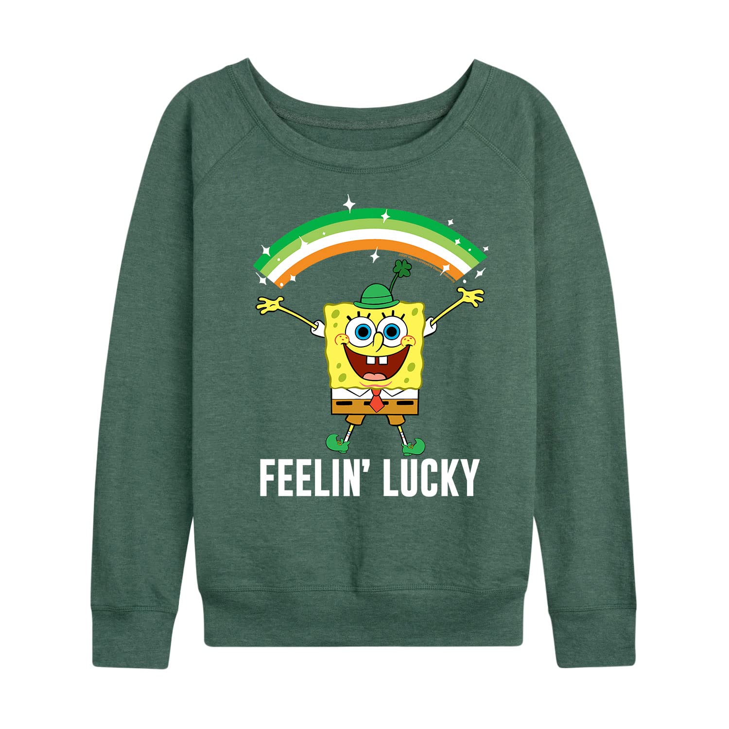 HYBRID APPAREL Women's SpongeBob SquarePants St. Patrick's Day Lightweight French Terry Pullover Hoodie - Cute Cartoon Graphic Sweatshirt for Women, Perfect for Holiday Parties & Casual Wear