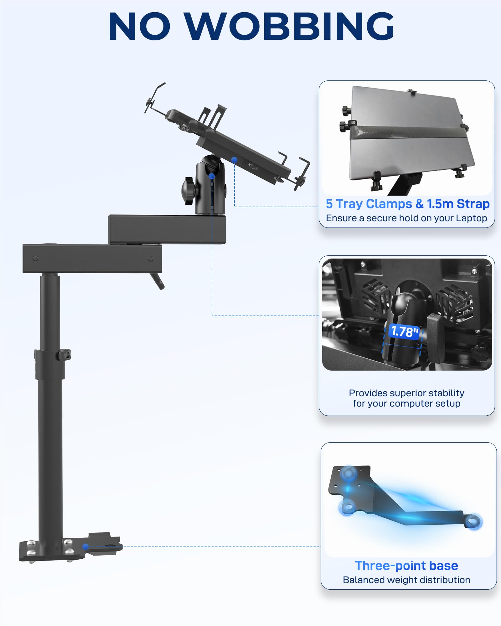 Adjustable Aluminum Truck Laptop Mount Holder for 2007-2017 Jeep Wrangler JK - Fits Laptops Up to 17
