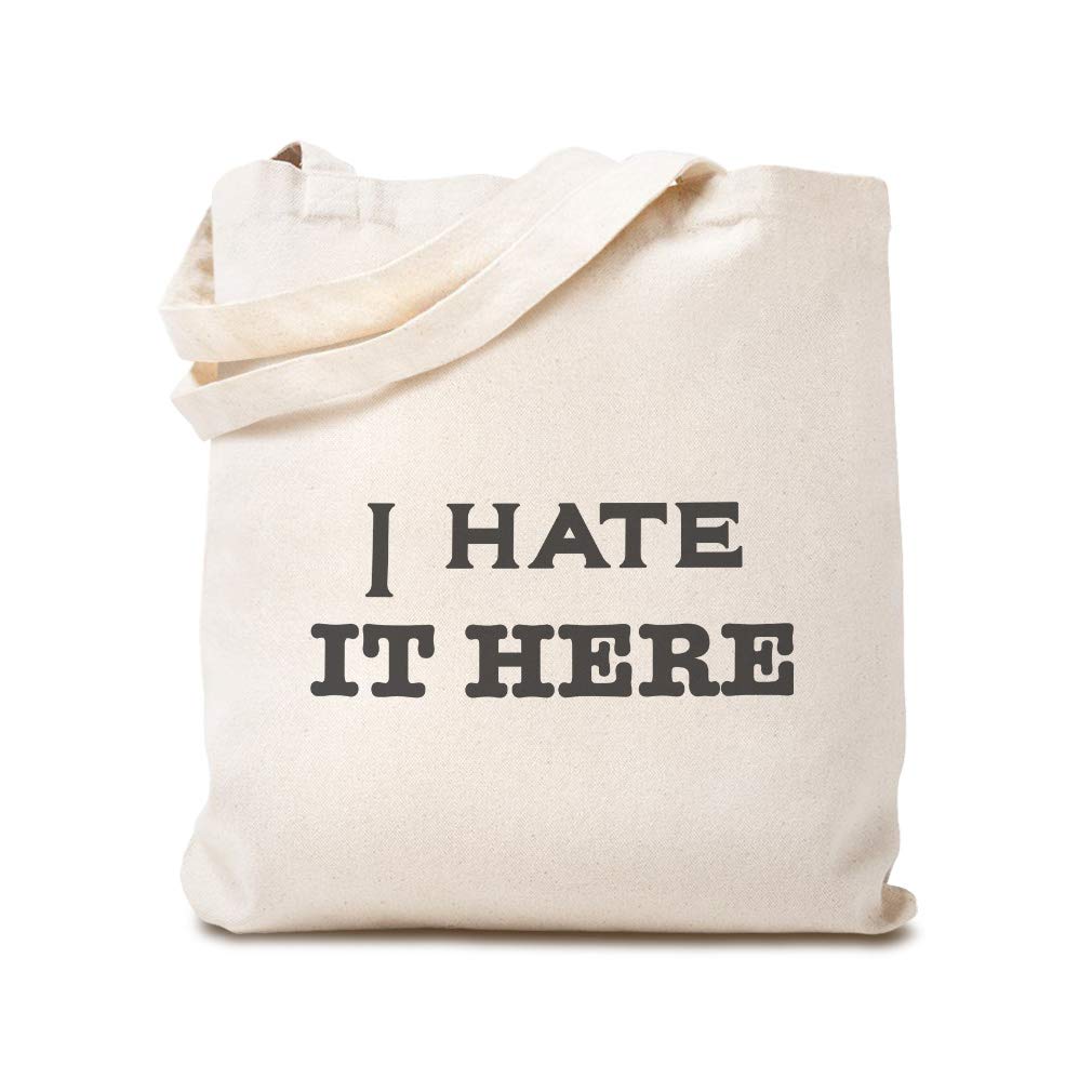 Eco-Friendly Canvas Tote Bag - Reusable Grocery Shopping Bag with 'I Hate It Here' Funny Quarantine Print - Perfect for Beach, Groceries & Social Distancing - Women's Humorous Statement Tote