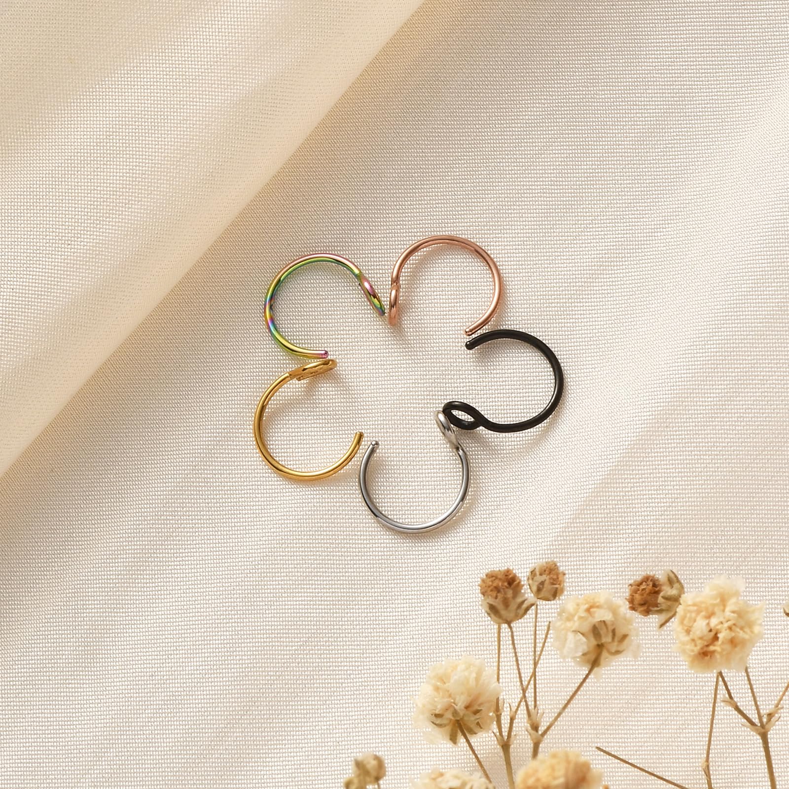 Lusofie 5 Pcs Fake Nose Rings - Clip On Nose Hoops & Fake Lip Piercing Jewelry for Women and Men - Perfect for Parties, Halloween Costumes, and Fashion Accessories