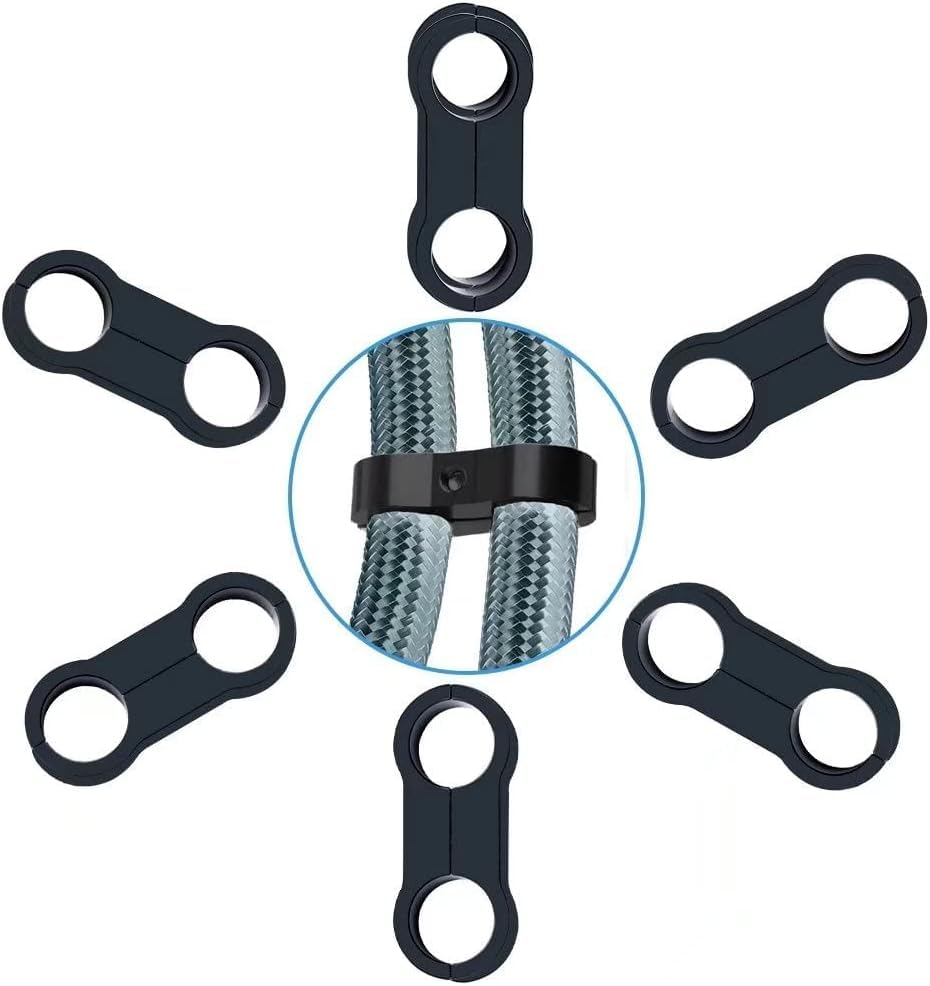 4AN Black Aluminum Hose Clamp Separator - Fuel, Oil, Brake, Water & Gas Line Adapter (6-Piece Pack) for Automotive, Marine & Industrial Applications