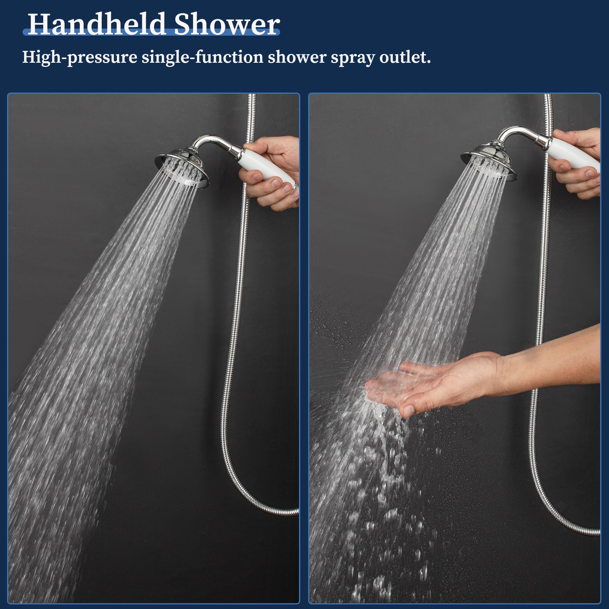 SKOWLL 8 Inch Rainfall Shower Head Set with Handheld Spray - Wall Mount Vintage Shower System, 2 Function Overhead Shower Kit in Polished Chrome - Perfect for Bathroom Renovation & Spa-Like Shower Experience