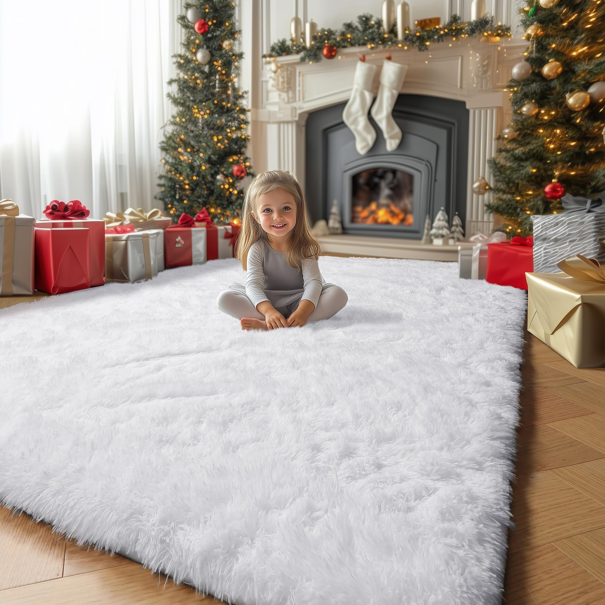 Soft White Fluffy Shag Rug 5x7 - Plush Furry Area Carpet for Living Room, Bedroom, Nursery & Kids Room - Ultra Soft Fuzzy Rug for Game Room, Play Room & Home Decor - Cozy & Comfortable Floor Mat for Relaxing & Lounging