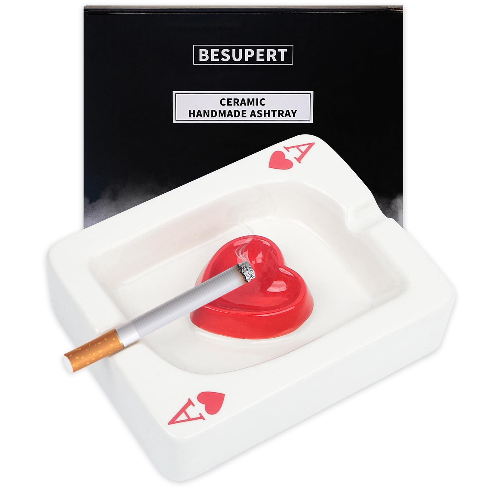 Premium Poker Ashtray for Cigarettes - Cool Fantasy Tabletop Decor for Indoor & Outdoor Use - Perfect Gift for Christmas, Valentine's Day, Father's Day & Mother's Day - Ideal for Home, Patio, Poker Nights & Smoking Lounges (Ace of Red Heart)