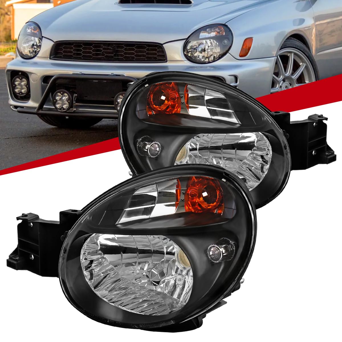 2002-2003 Subaru WRX Black Clear Headlight Replacement Set - High Performance Headlamps for Improved Night Driving Visibility | Perfect for Off-Road, Commuting & Car Upgrades