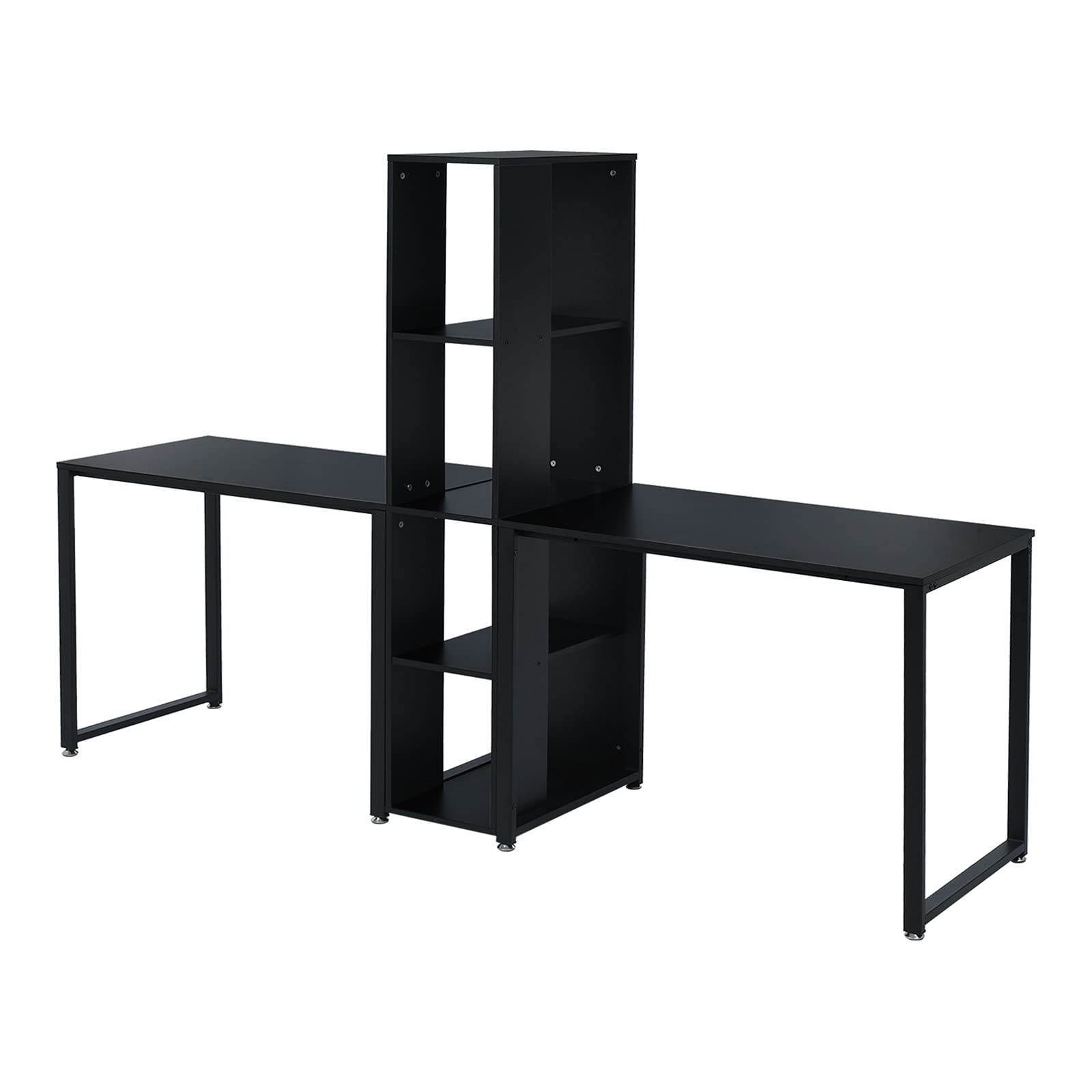 2-Person Home Office Desk - Double Computer Workstation with Storage & 4-Tier Shelf, Large Dual Work Table with Drawers, 32 Inch Black Desk for Shared Workspace & Small Business Office (One Size)