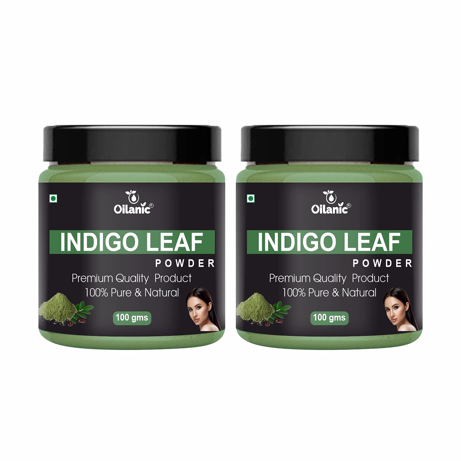 Oilanic 100% Pure Natural Indigo Leaf Powder for Skin & Hair Care - 2 Jars (200g) | Organic Hair Dye, Scalp Treatment & Skin Brightening | DIY Beauty & Ayurvedic Remedies
