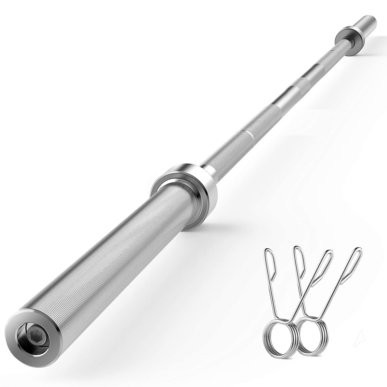 7ft Olympic Barbell Bar for Weightlifting, Powerlifting & Strength Training - Heavy Duty Curl Bar with 2 Spring Collars - Perfect for Home Gym, CrossFit & Strength Exercises