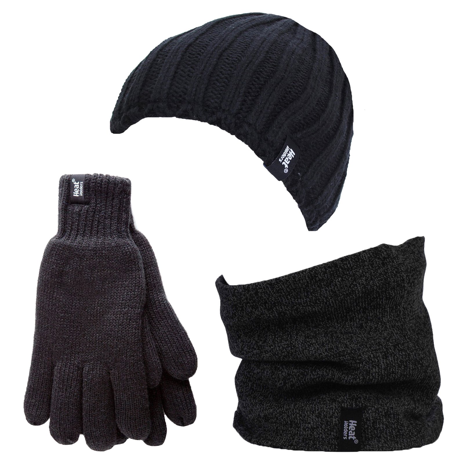 HEAT HOLDERS - Men's Thermal Winter Fleece Cable Knit Hat, Neck Warmer & Gloves Set - Cold Weather Accessories for Skiing, Snowboarding & Outdoor Activities