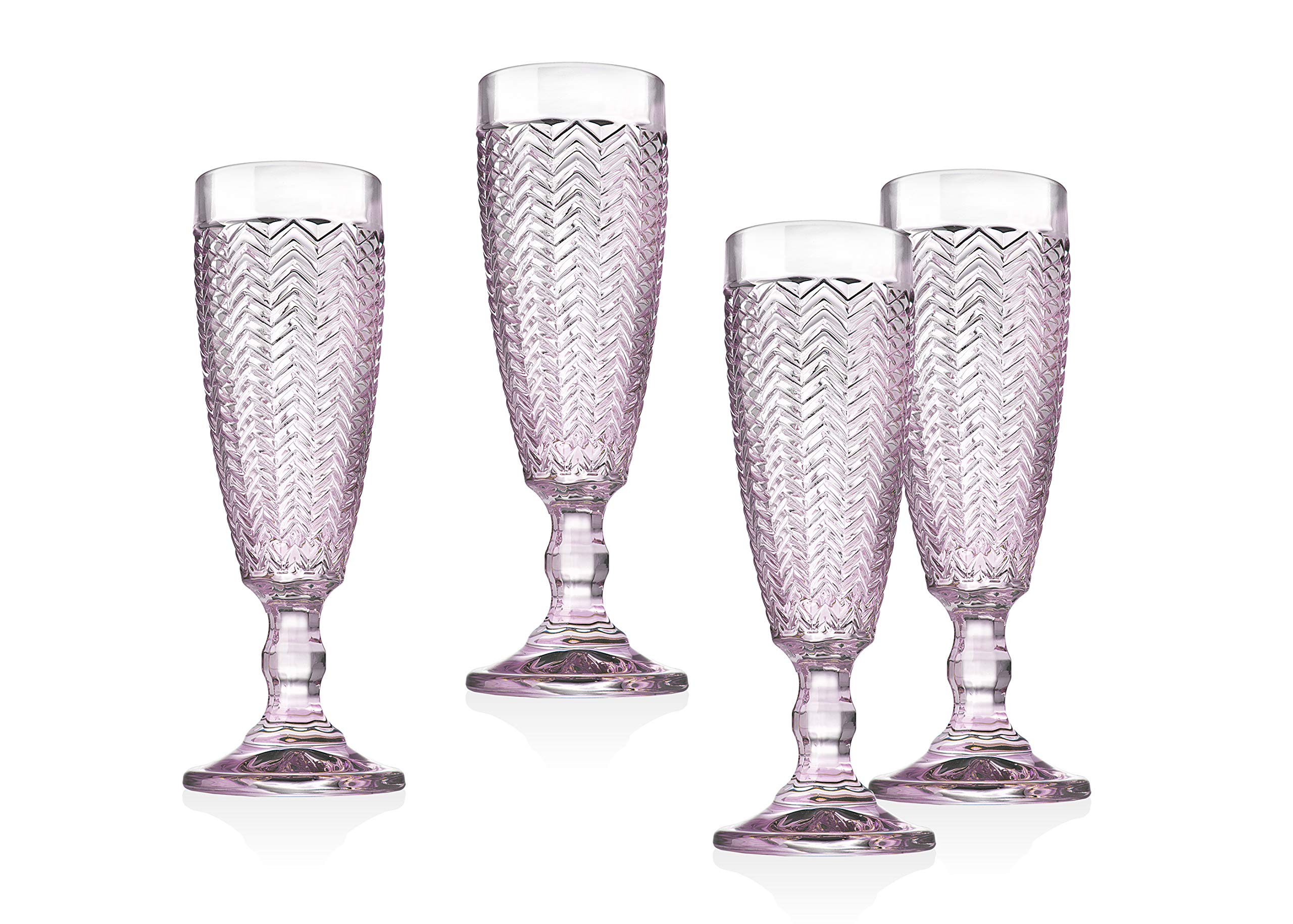 Godinger 4-Piece Rose Pink Champagne Flutes Set - Elegant Stemware for Wine, Sparkling Beverages & Celebrations - Perfect for Weddings, Parties & Romantic Dinners