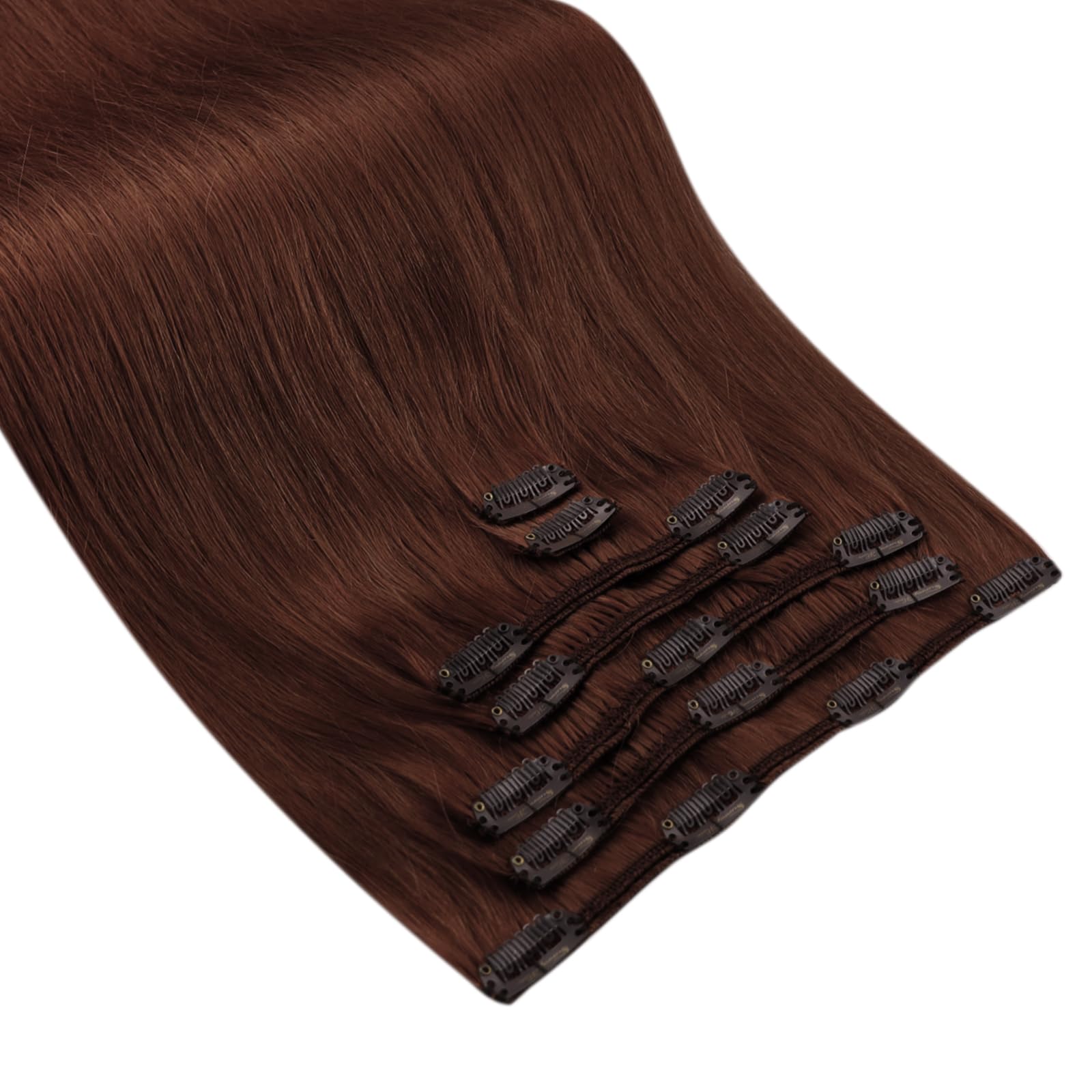 Ve Sunny 20 Inch Dark Auburn Real Human Hair Clip-In Extensions - 7pcs 120g for Women | Natural Brown Auburn Hair | Perfect for Daily Styling, Parties & Special Occasions