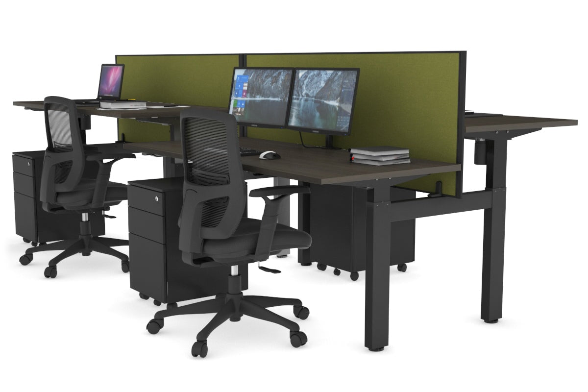 Adjustable 4-Person H Bench Workstation with Black Frame - 1600L x 700W - Perfect for Office, Workshop, or Collaborative Workspaces