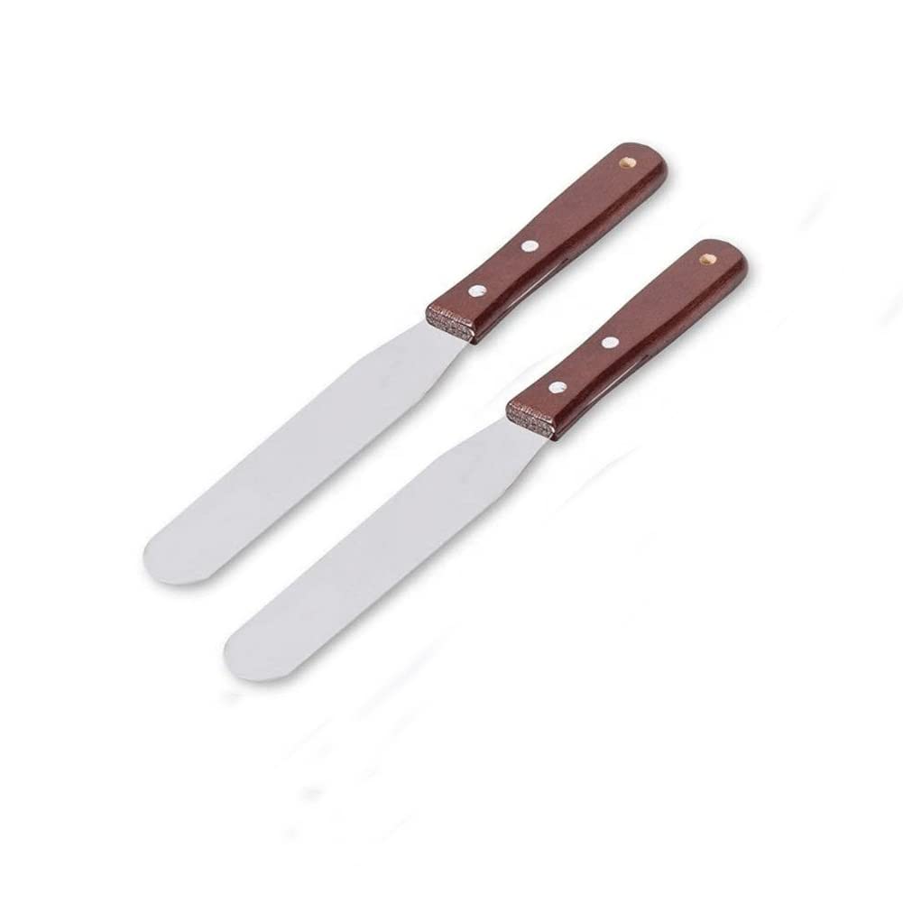 6 Inch Stainless Steel Straight Icing Spatula with Wooden Handle - Professional Cake Decorating Tool for Buttercream, Fondant & Frosting - Perfect for Bakers, Home Bakers & Cake Artists (Set of 2)