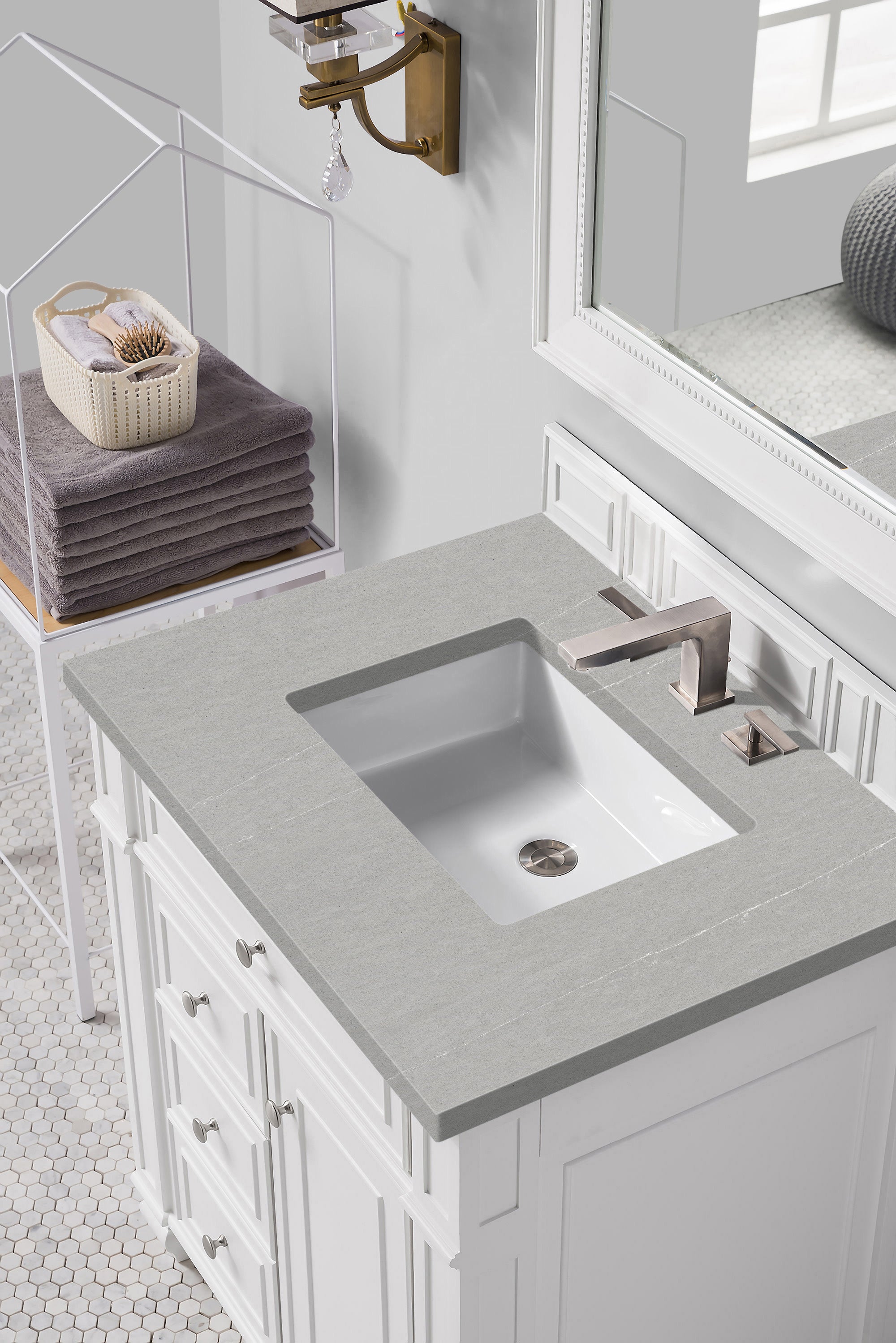 Bristol 30-Inch Single Bathroom Vanity Set with 3CM Eternal Serena Quartz Top in Bright White - Perfect for Modern Master Bathrooms & Powder Rooms