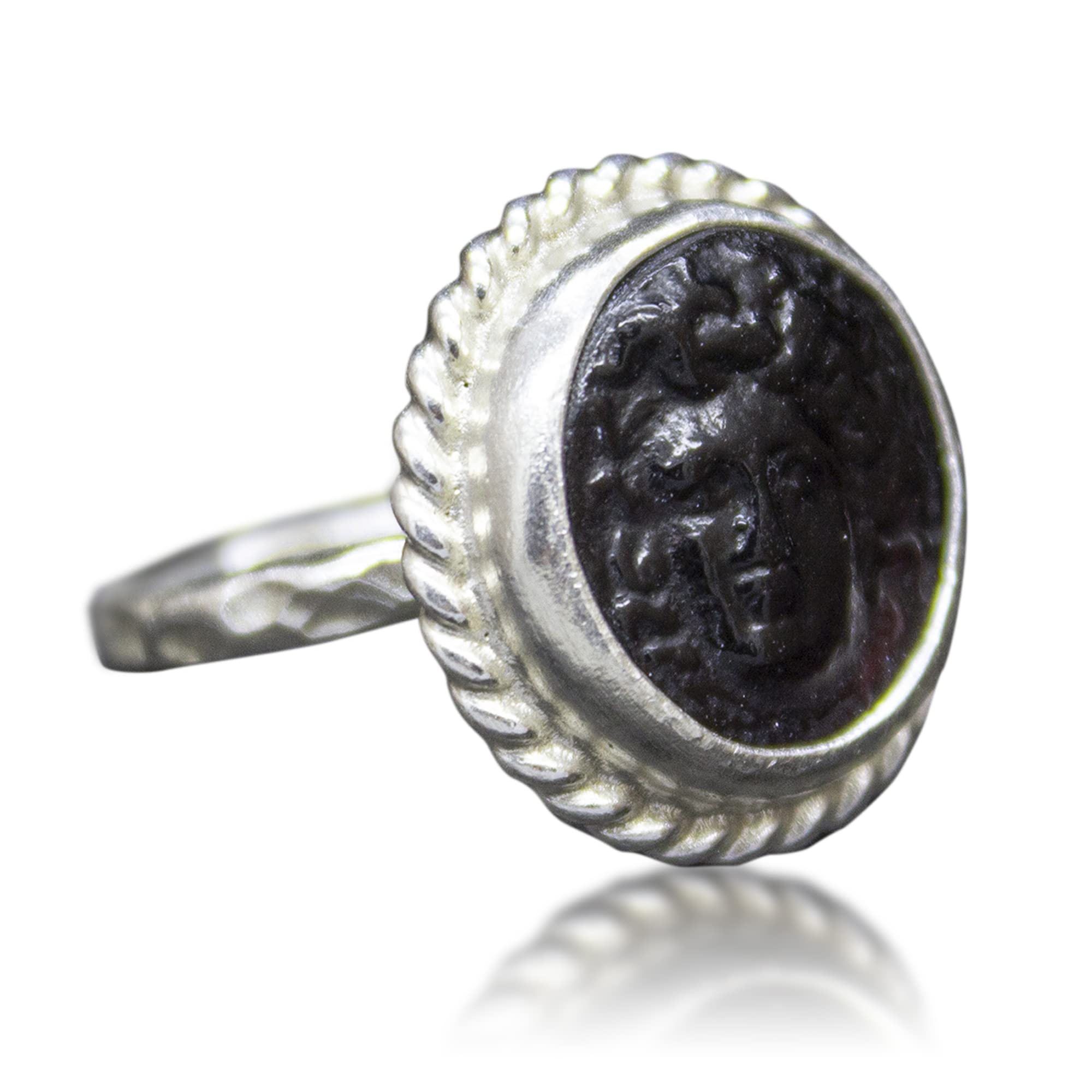 Ancient Medusa Intaglio Glass Ring - 925 Sterling Silver Greek Mythology Signet Ring | Handcrafted Hammered Silver Jewelry with Intaglio Carving by Pellada | Perfect for Renaissance Fairs, Greek Themed Events & Unique Gift Giving