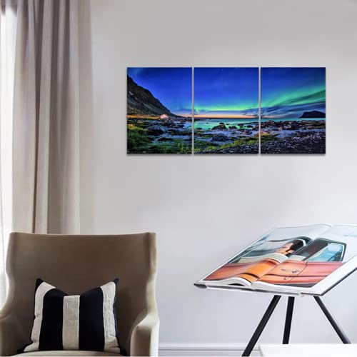 KAWAHONE Northern Lights Canvas Wall Art - Aurora Reef Mountain Landscape Framed Poster (12