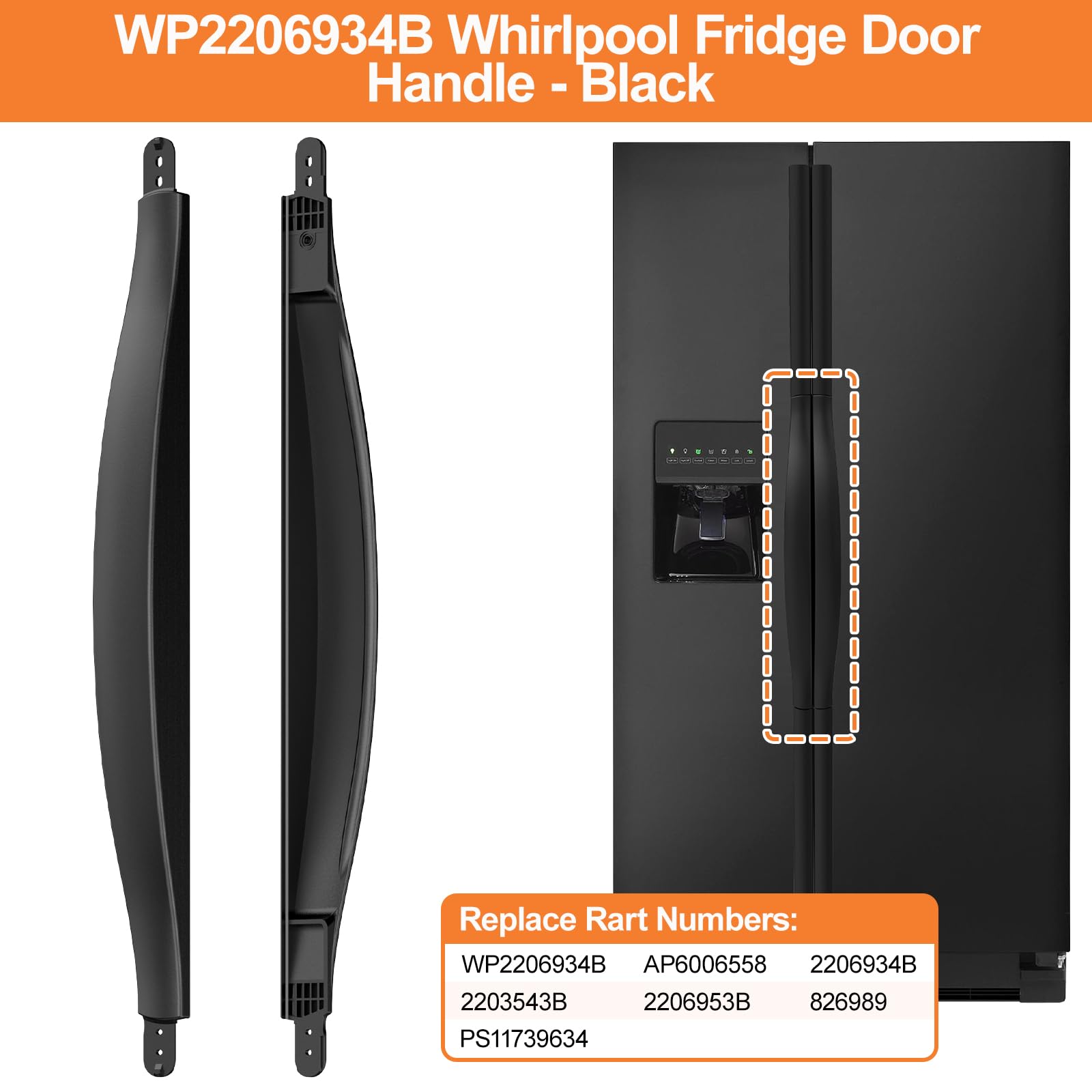 Upgraded WP2206934B Refrigerator Door Handle Replacement - Compatible with Whirlpool & Kenmore Refrigerators - Reinforced Black Fridge Handle (2206934B) - Perfect for Kitchen Appliance Repair and DIY Home Improvement