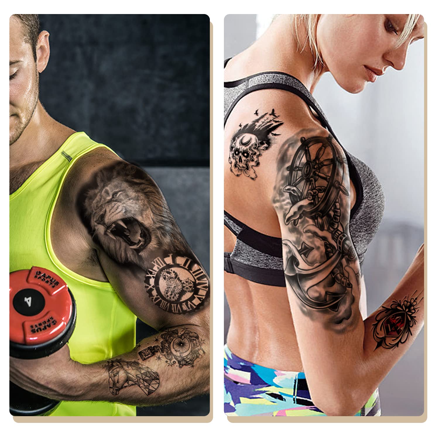 Waterproof Temporary Tattoos for Kids & Adults - 70 Sheets (10 Large Wolf/Tiger/Lion + 60 Small Flower/Snake/Bird Designs) - Fun Fake Tattoos for Parties, Halloween, Cosplay & Everyday Wear