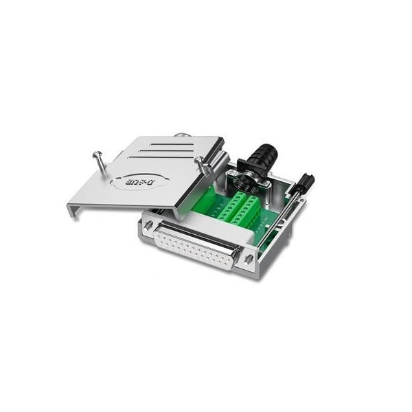 DB25 Female Solderless Shielded Metal Hood Breakout Connector - RS232 D-SUB Serial Adapter for Industrial Automation & Computer Networking