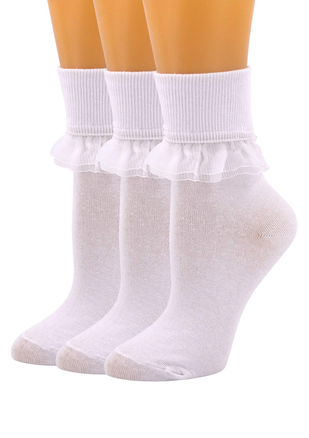 SEMOHOLLI Women's Lace Ruffle Ankle Socks - Fashionable Frilly Socks for Ladies & Girls - Perfect for Princess Costumes, Ballet Outfits & Everyday Wear