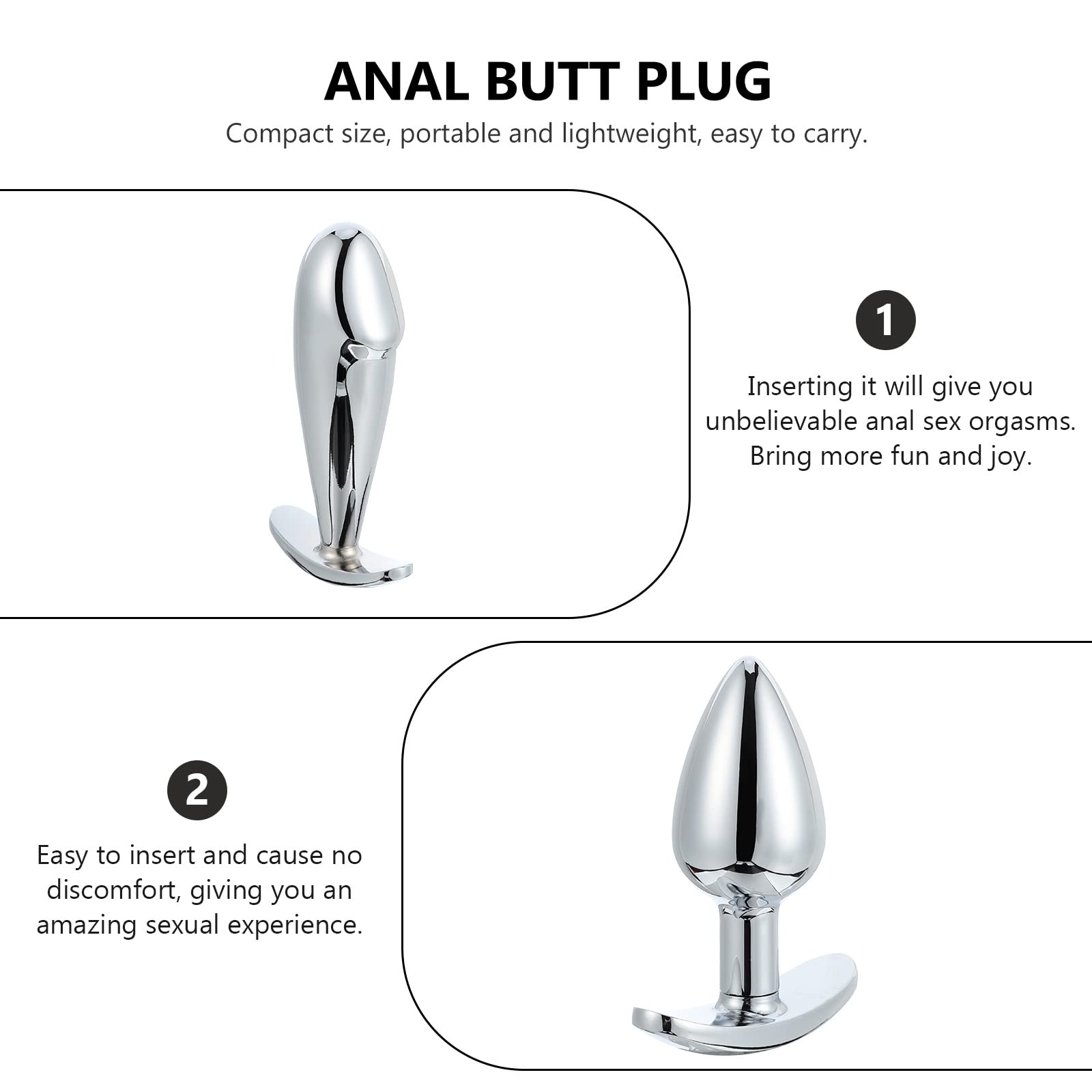 2Pcs Stainless Steel Butt Plug - Small Anal Sex Toy for Couples & Solo Play (10x5cm) - Perfect for BDSM, Roleplay & Sensual Exploration