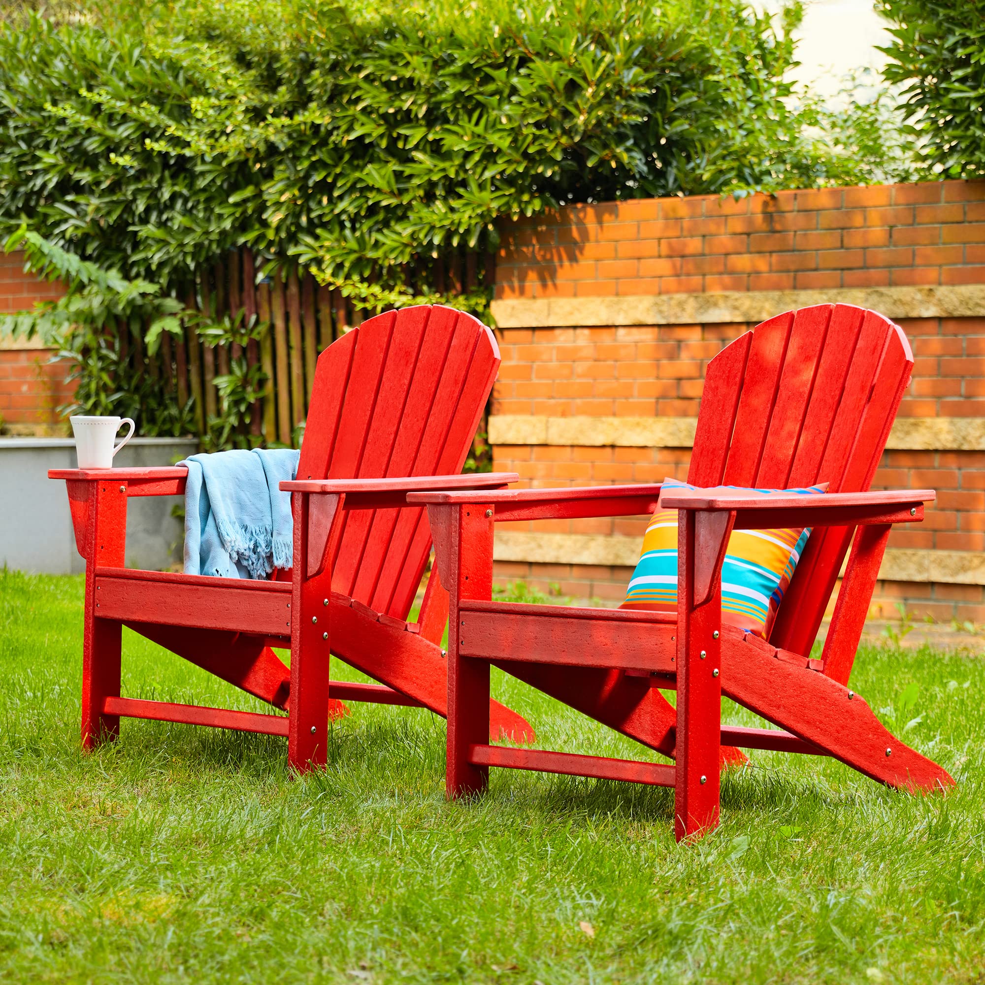 Premium Red Adirondack Chair for Outdoor Relaxation - Glitzhome JK89002R Sturdy Patio, Garden & Lawn Furniture - Perfect for Backyard Lounging, Poolside & Porch Sitting