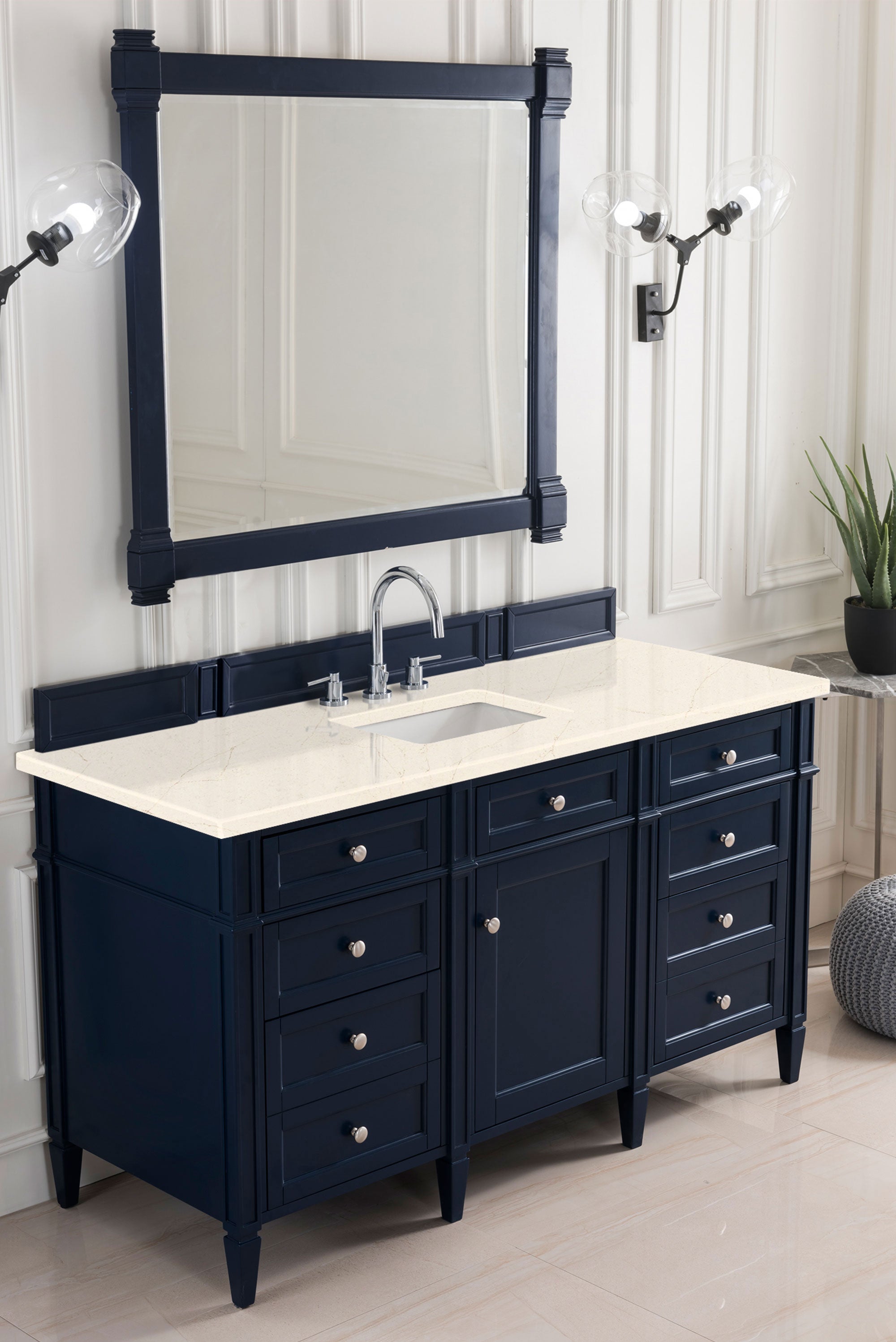 Brittany 60-Inch Victory Blue Bathroom Vanity with 3CM Eternal Marfil Quartz Countertop - Perfect for Modern Master Bathrooms & Guest Bathroom Renovations