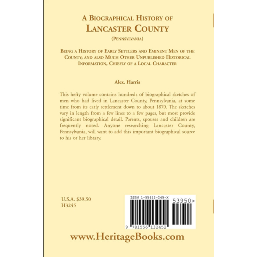 Biographical History of Lancaster County Pennsylvania - Early Settlers & Eminent Men | Genealogy Research & Historical Reference Book