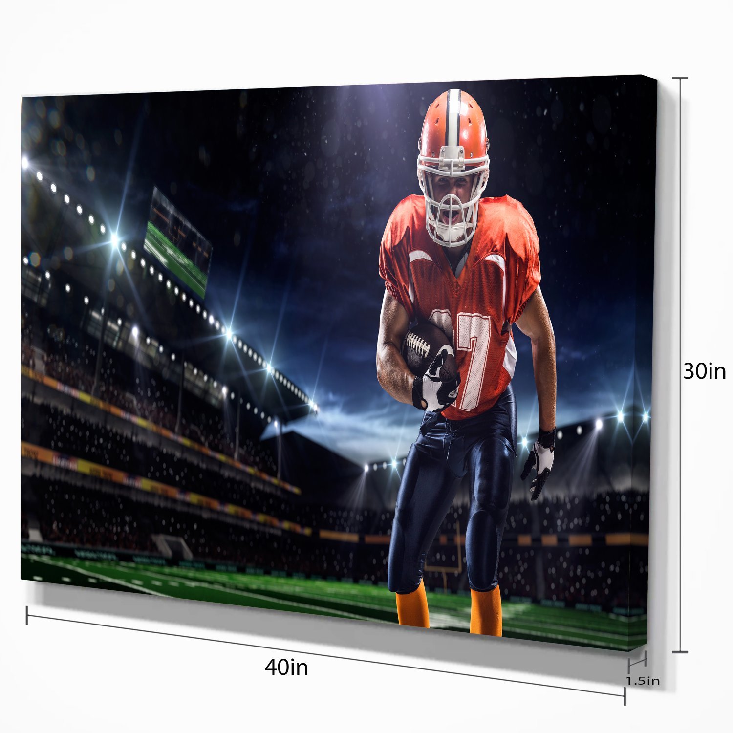 American Football Player in Action - High-Quality Stadium Sport Canvas Art Print for Home, Office & Game Room Decor
